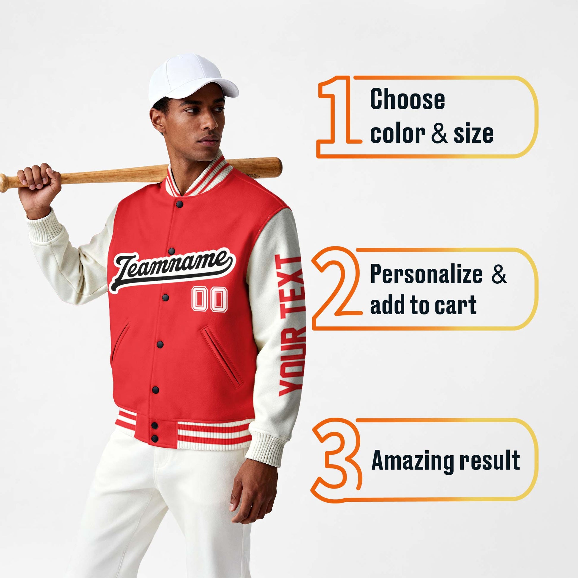 Custom Varsity Jacket Red and White - Design Your Own