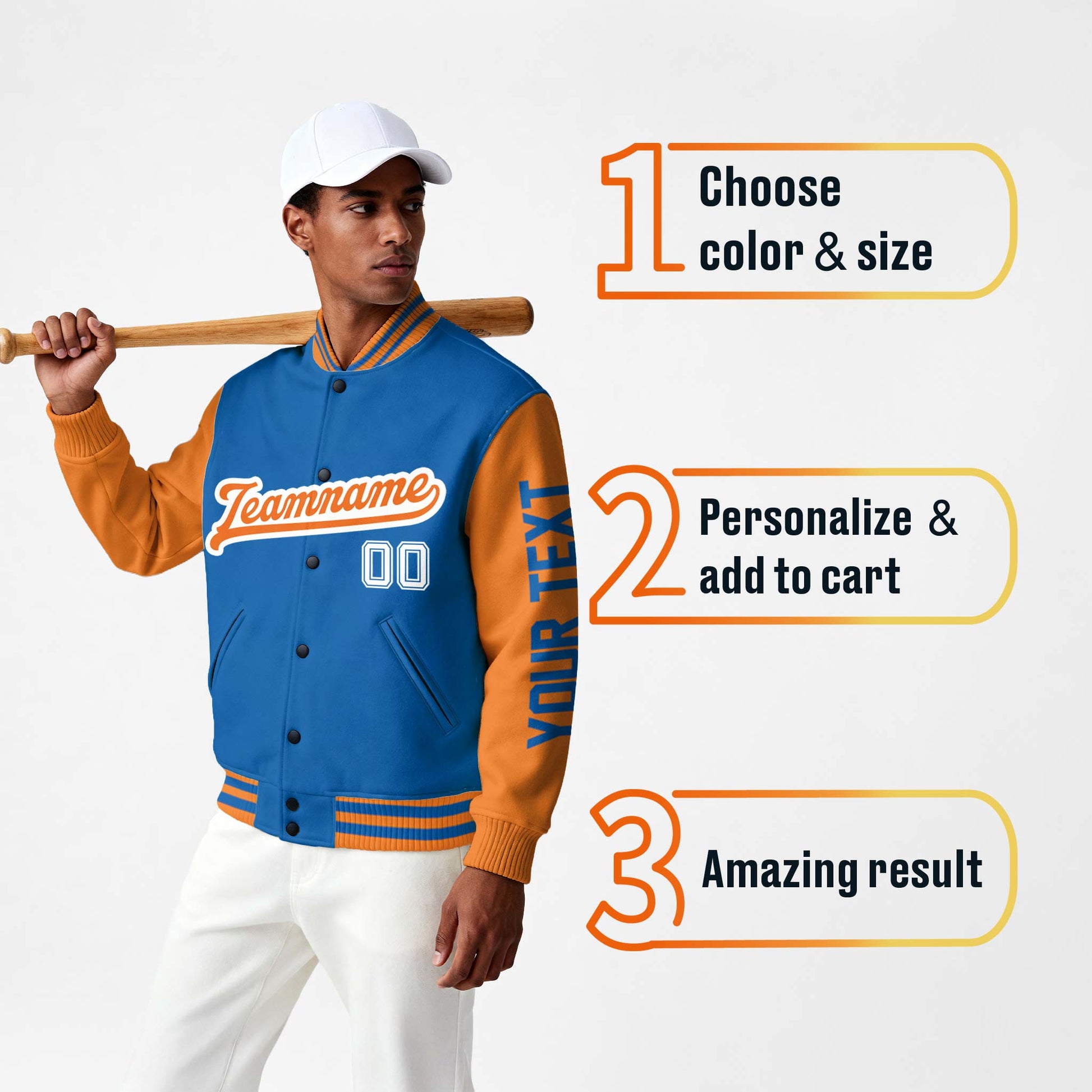 Custom Varsity Jacket Royal and Orange - Design Your Own