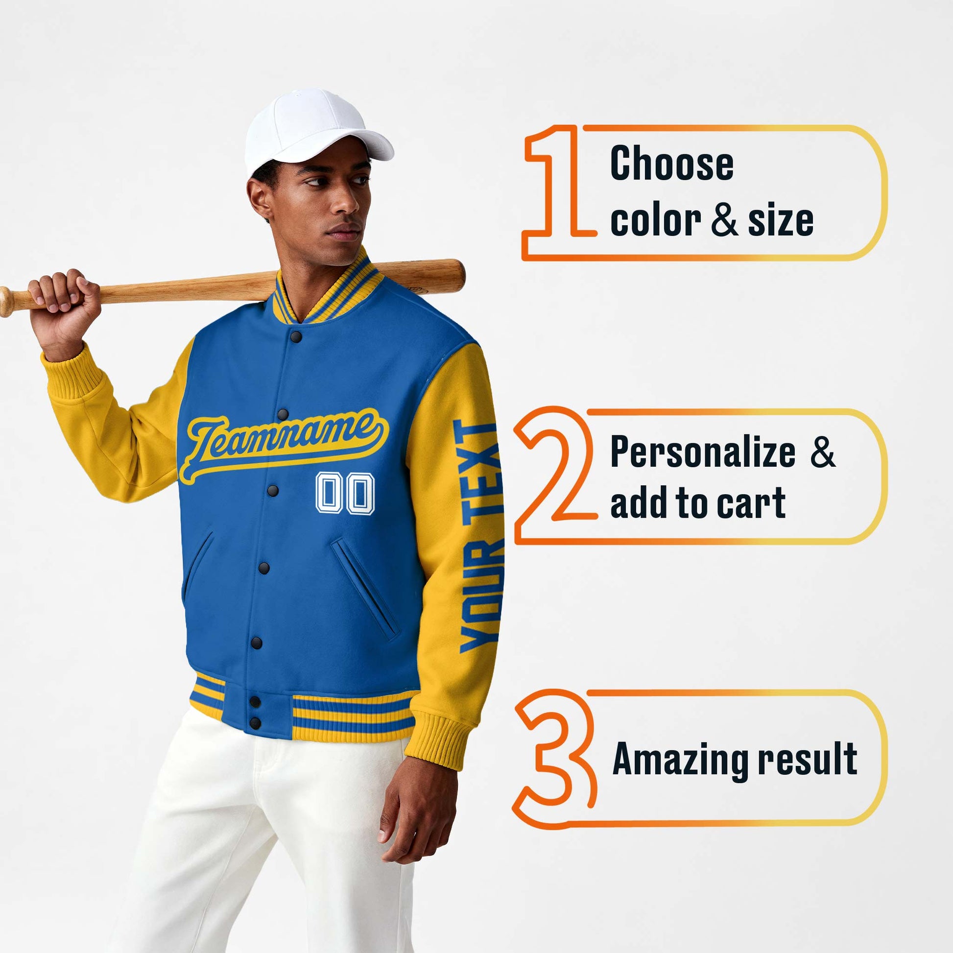 Custom Varsity Jacket Royal and Yellow - Design Your Own