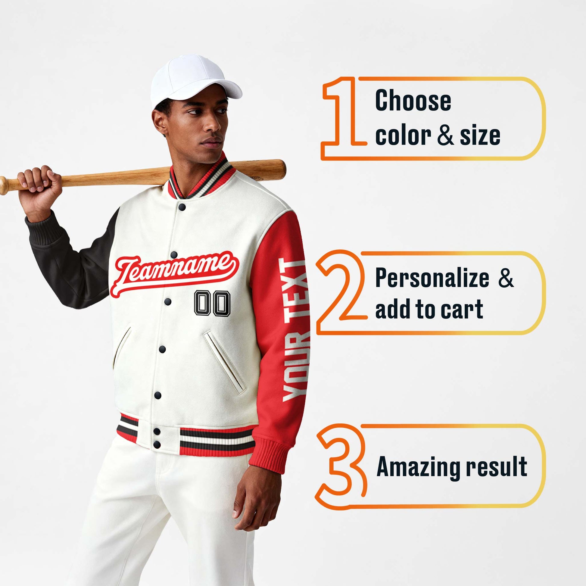 Custom Varsity Jacket White Red and Black - Design Your Own
