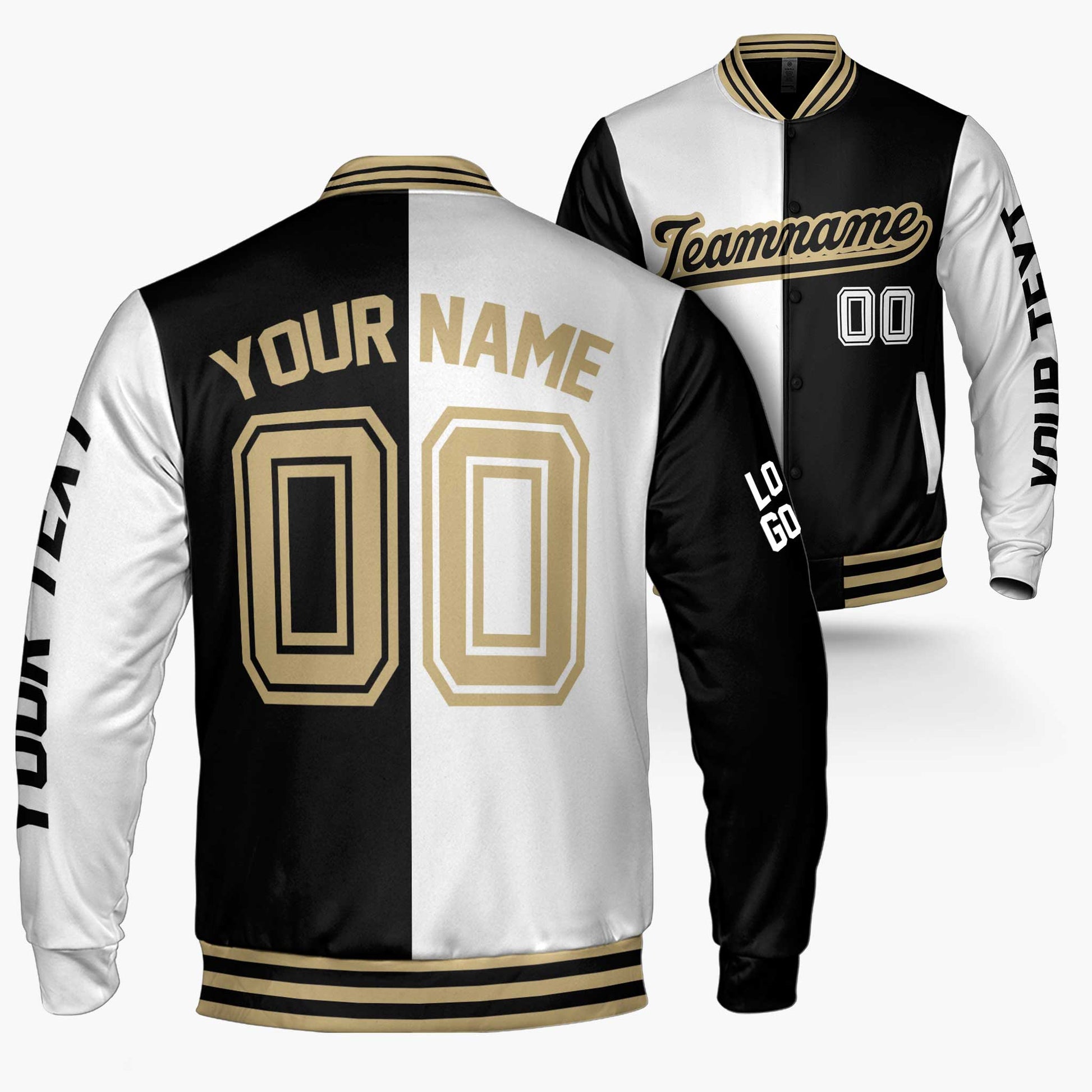 Custom Varsity Jacket Black and White Split - Design Your Own
