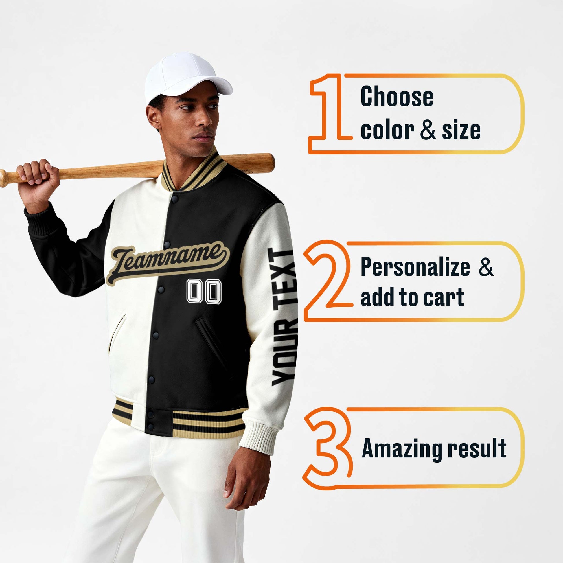 Custom Varsity Jacket Black and White Split - Design Your Own