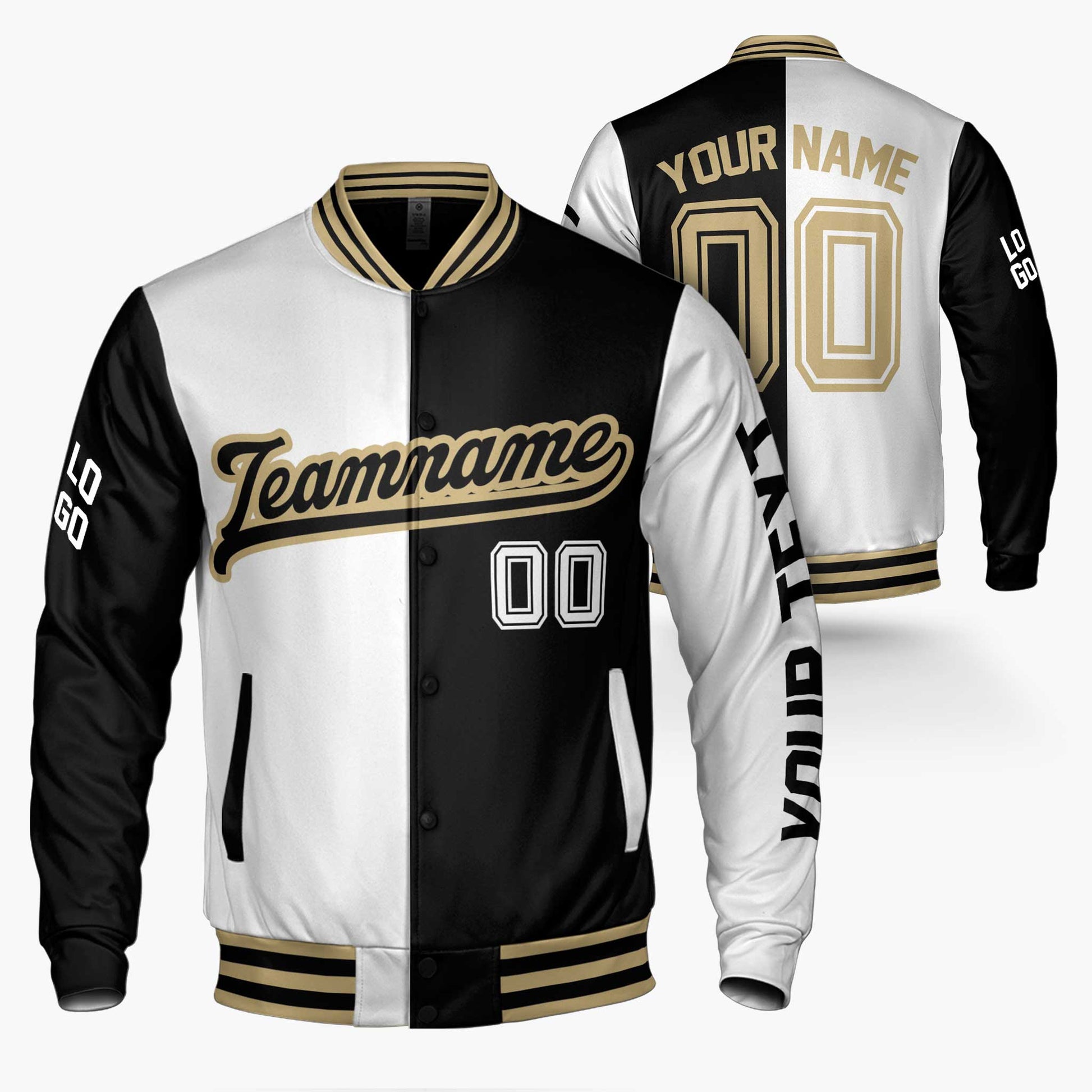 Custom Varsity Jacket Black and White Split - Design Your Own