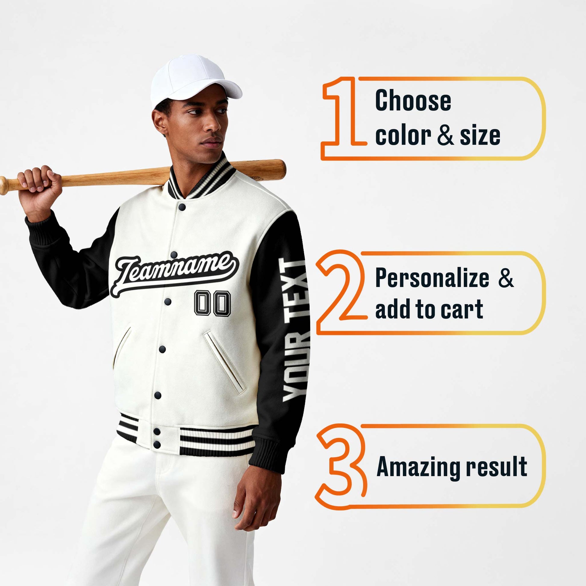 Custom Varsity Jacket White and Black - Design Your Own