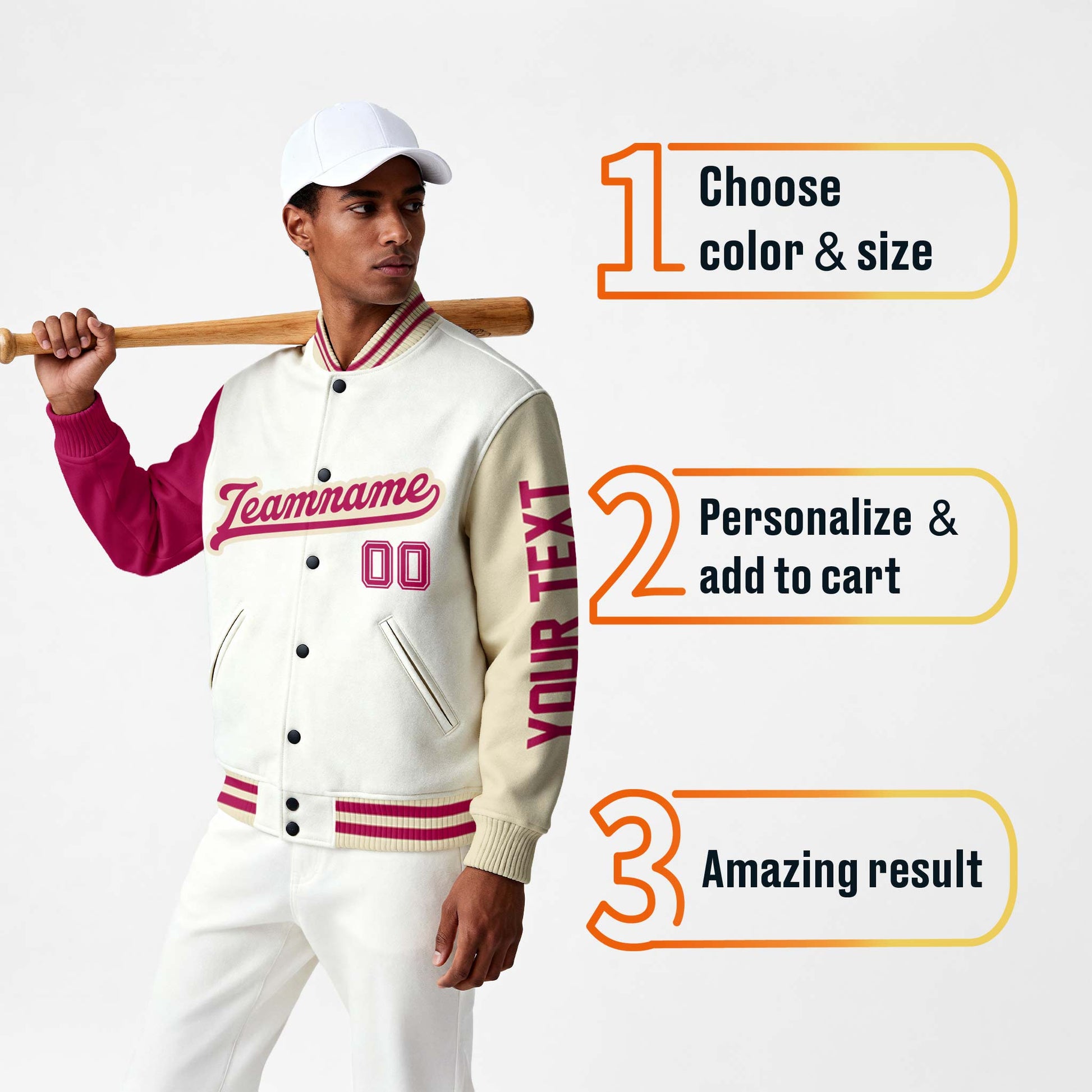 Custom Varsity Jacket White Cream and Burgundy - Design Your Own