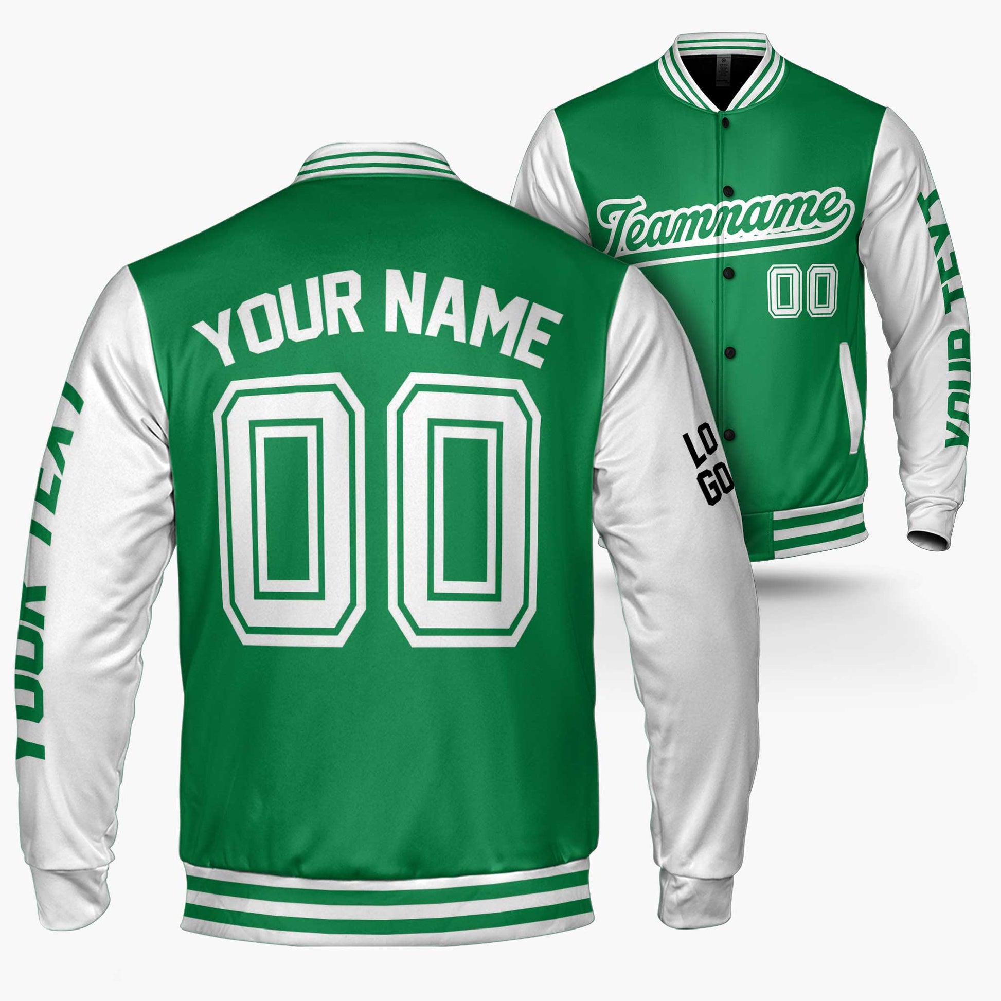 Custom Varsity Jacket Green and White - Design Your Own