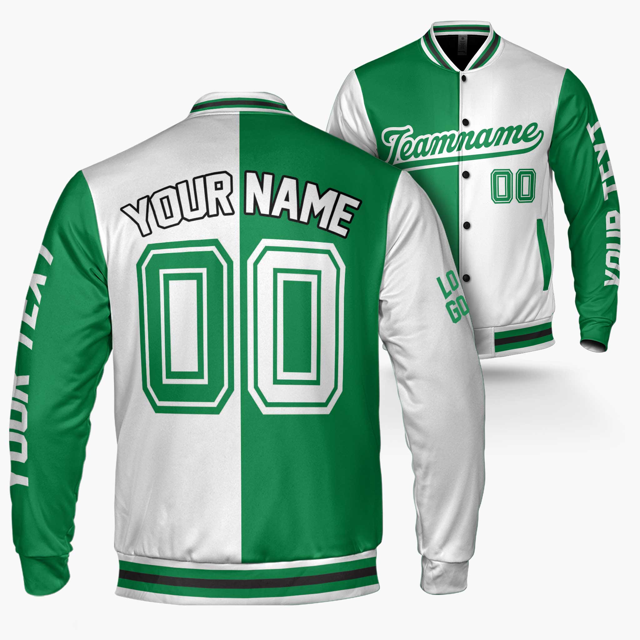 Custom Varsity Jacket Green and White Split - Design Your Own
