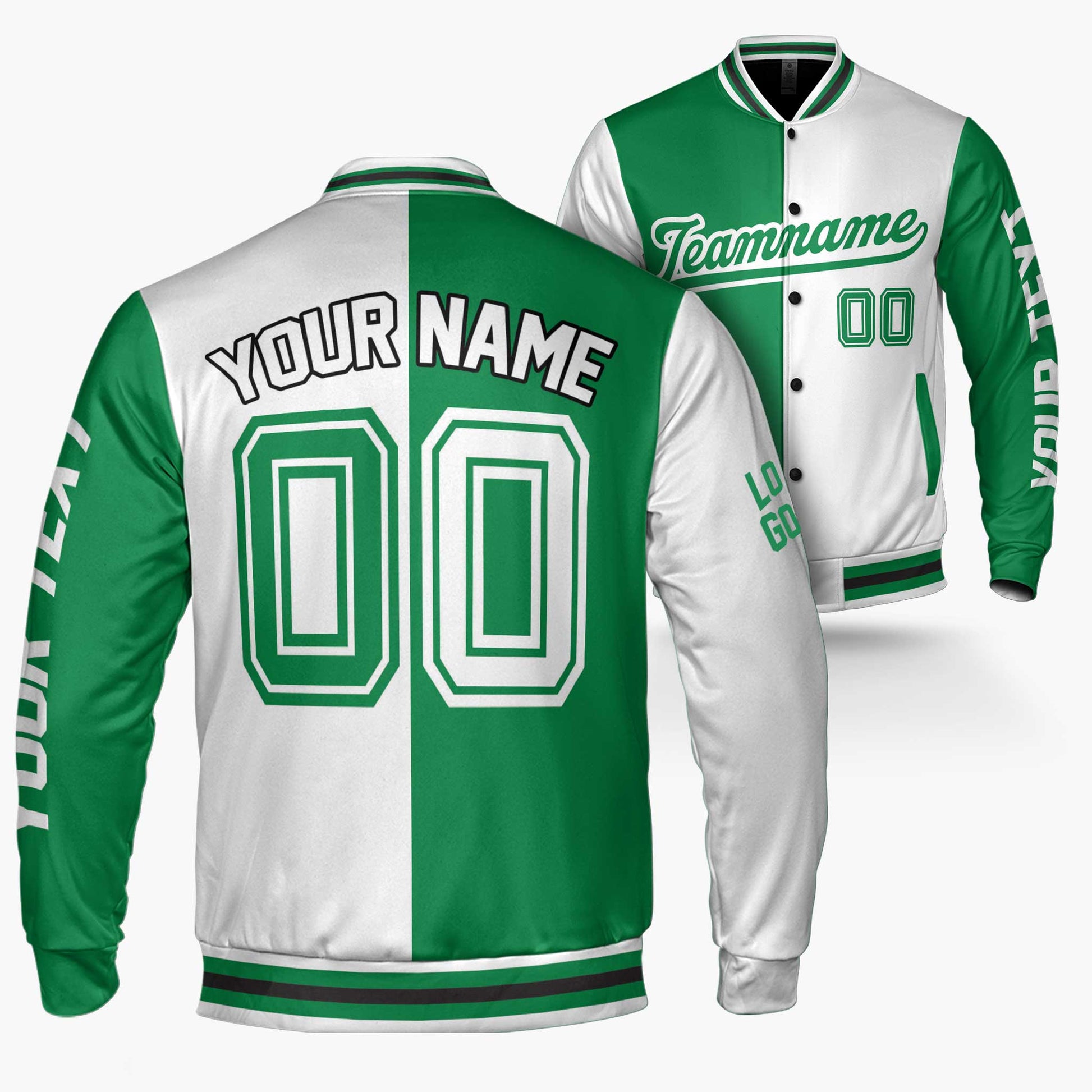 Custom Varsity Jacket Green and White Split - Design Your Own