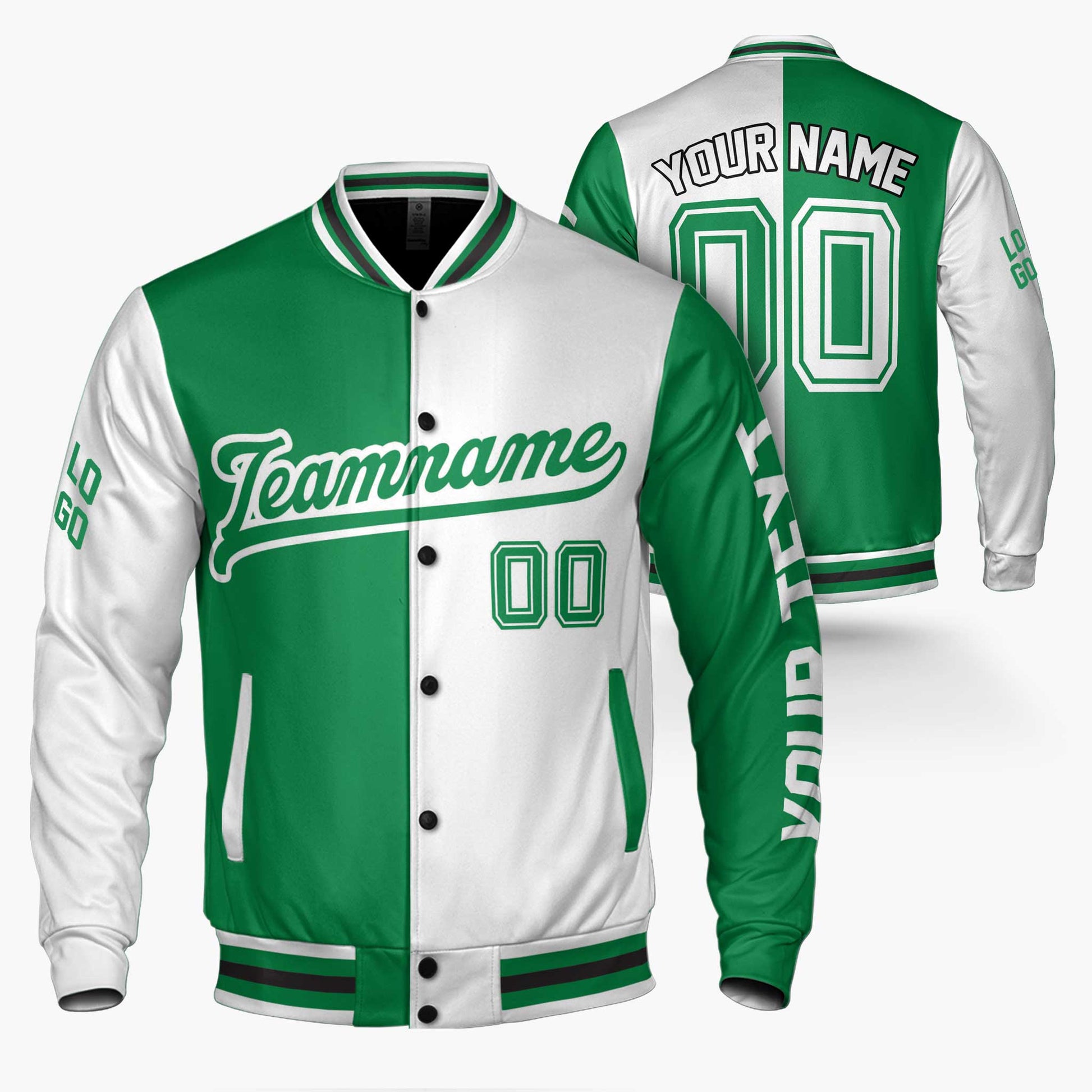 Custom Varsity Jacket Green and White Split - Design Your Own