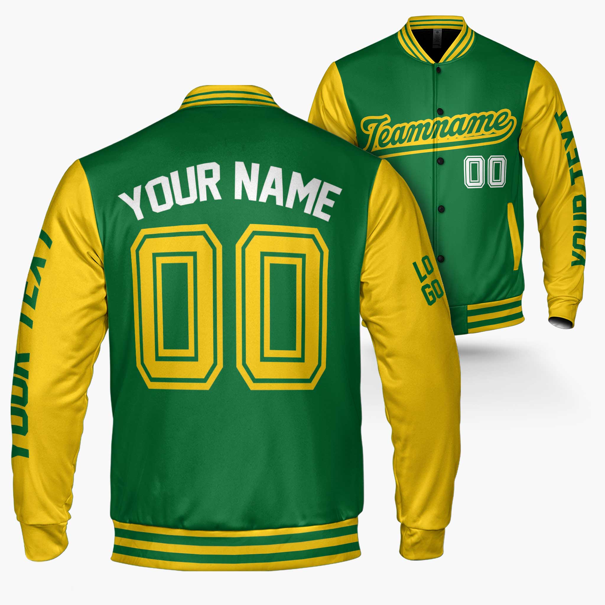 Custom Varsity Jacket Green and Yellow - Design Your Own