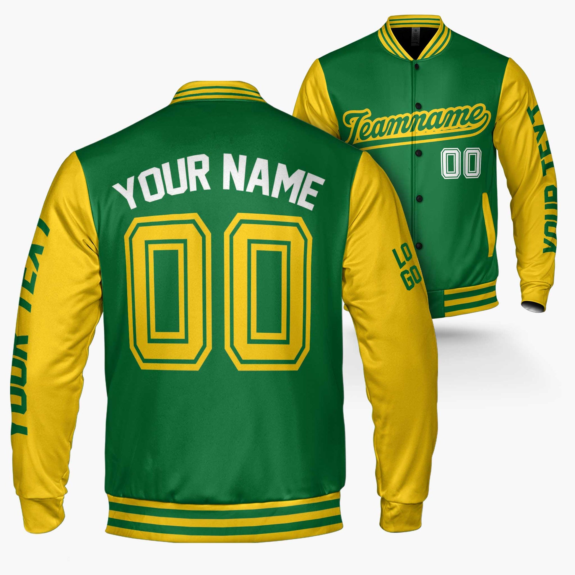 Custom Varsity Jacket Green and Yellow - Design Your Own