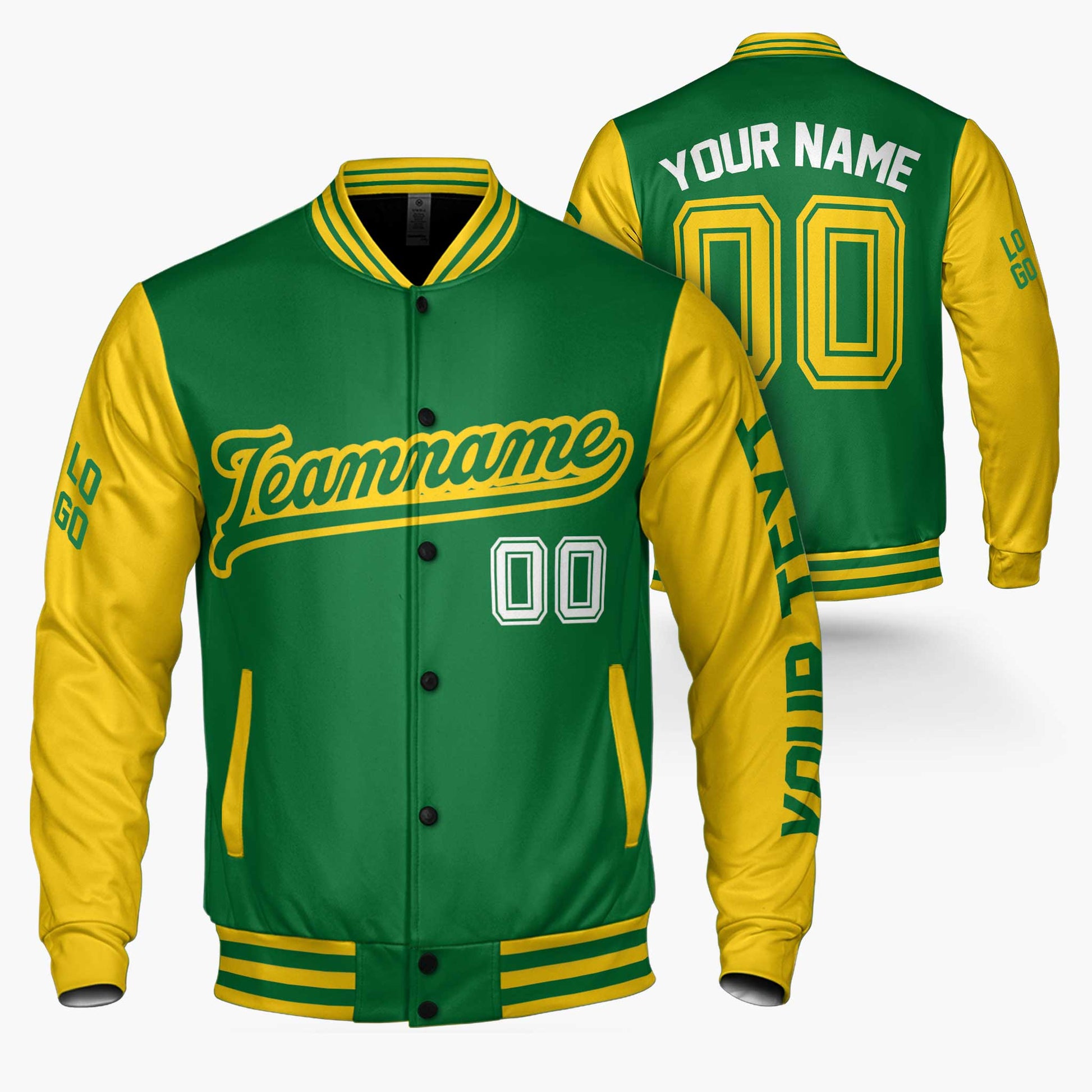 Custom Varsity Jacket Green and Yellow - Design Your Own