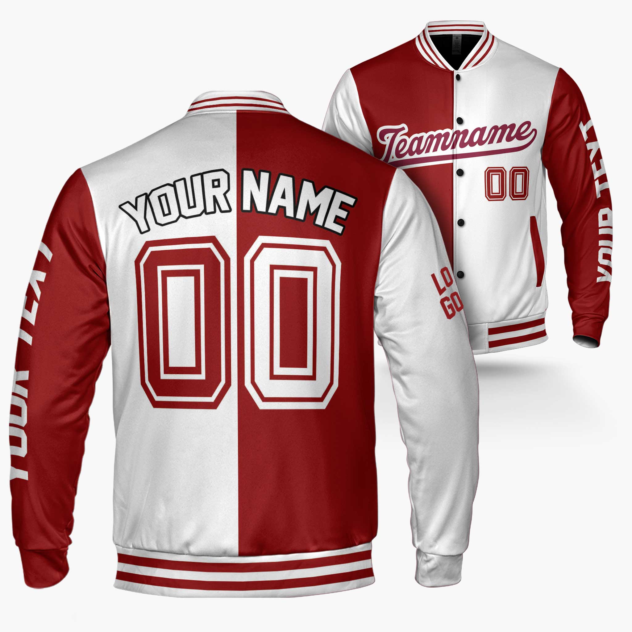 Custom Varsity Jacket Maroon and White Split - Design Your Own