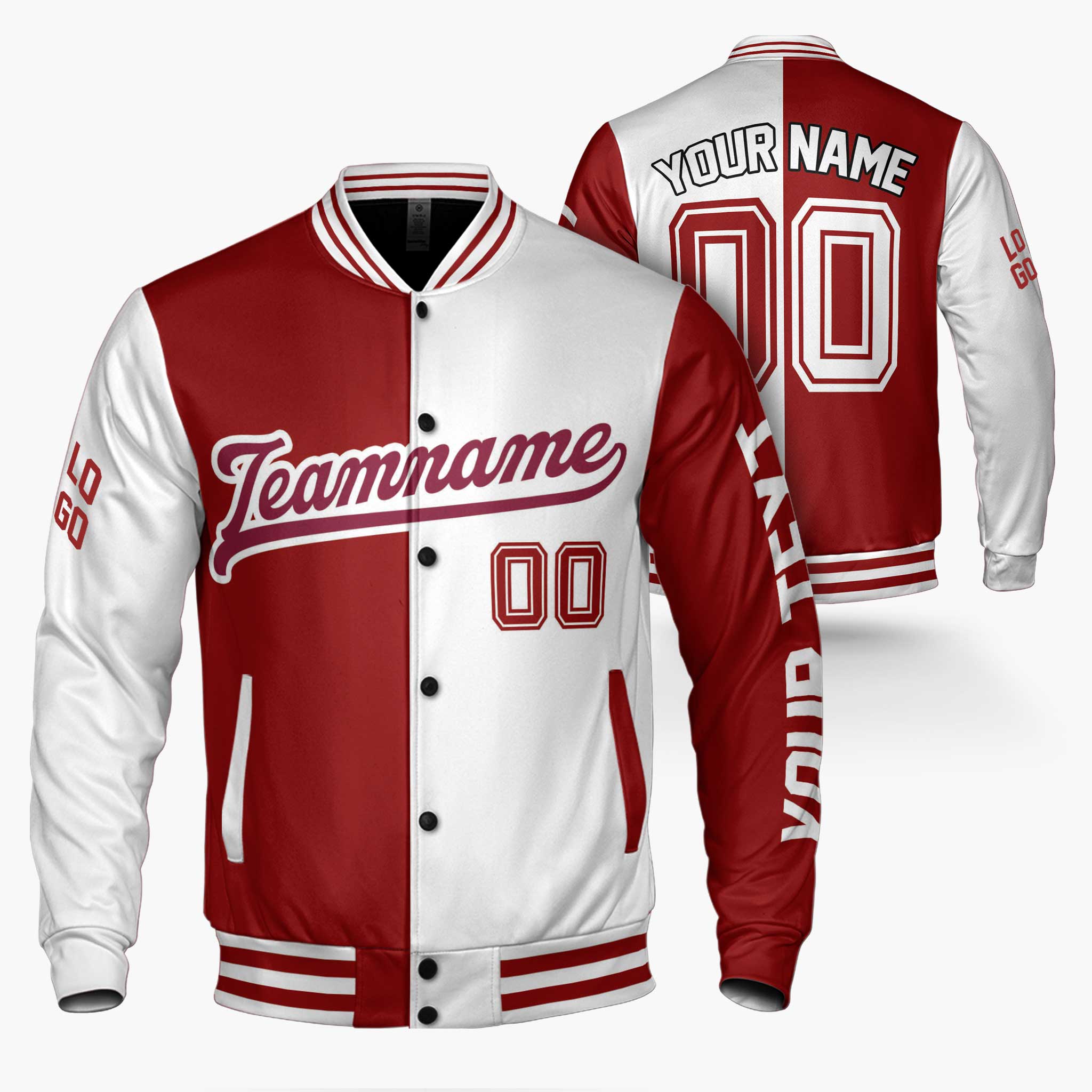 Custom Varsity Jacket Maroon and White Split - Design Your Own