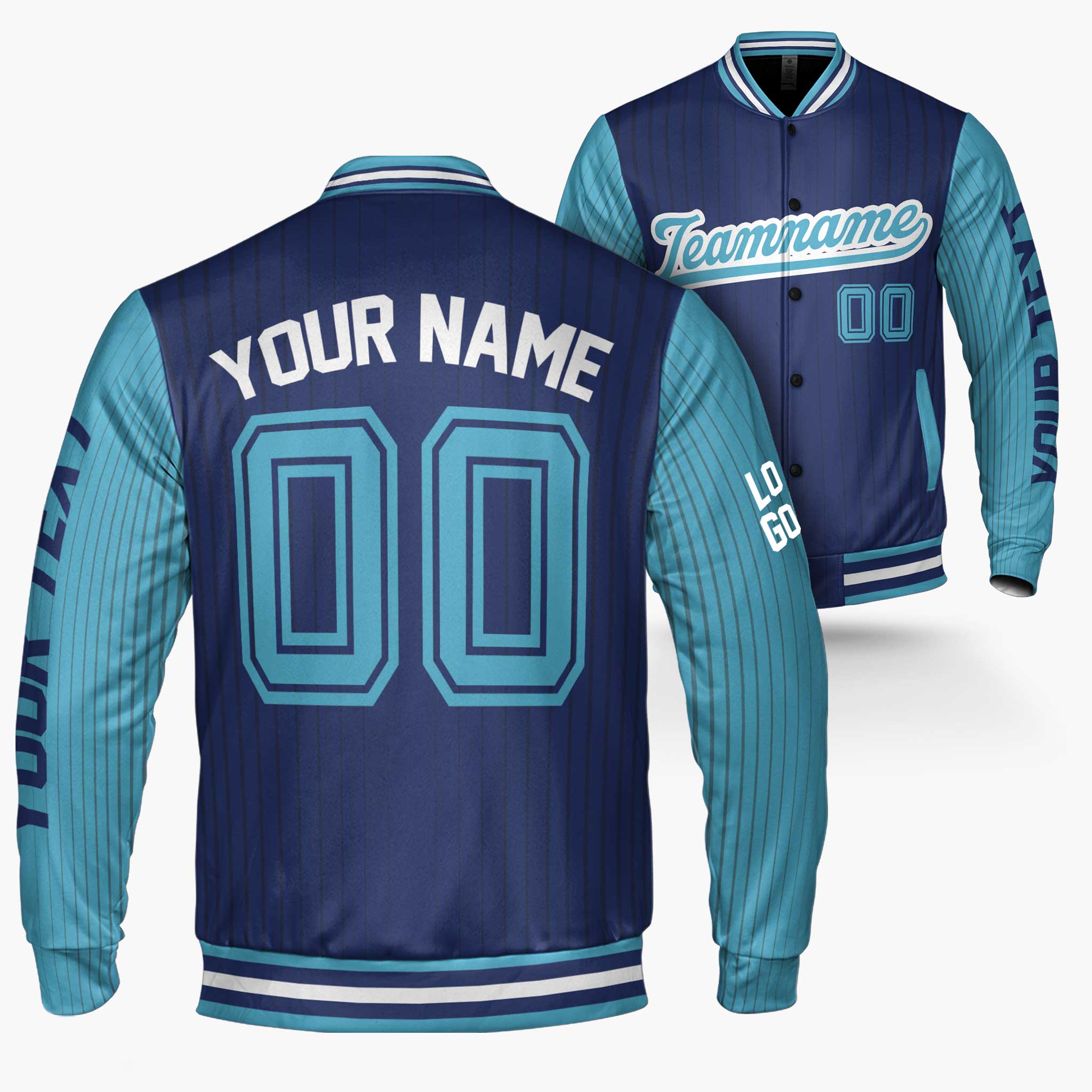 Custom Varsity Jacket Navy and Blue Pinstripe - Design Your Own