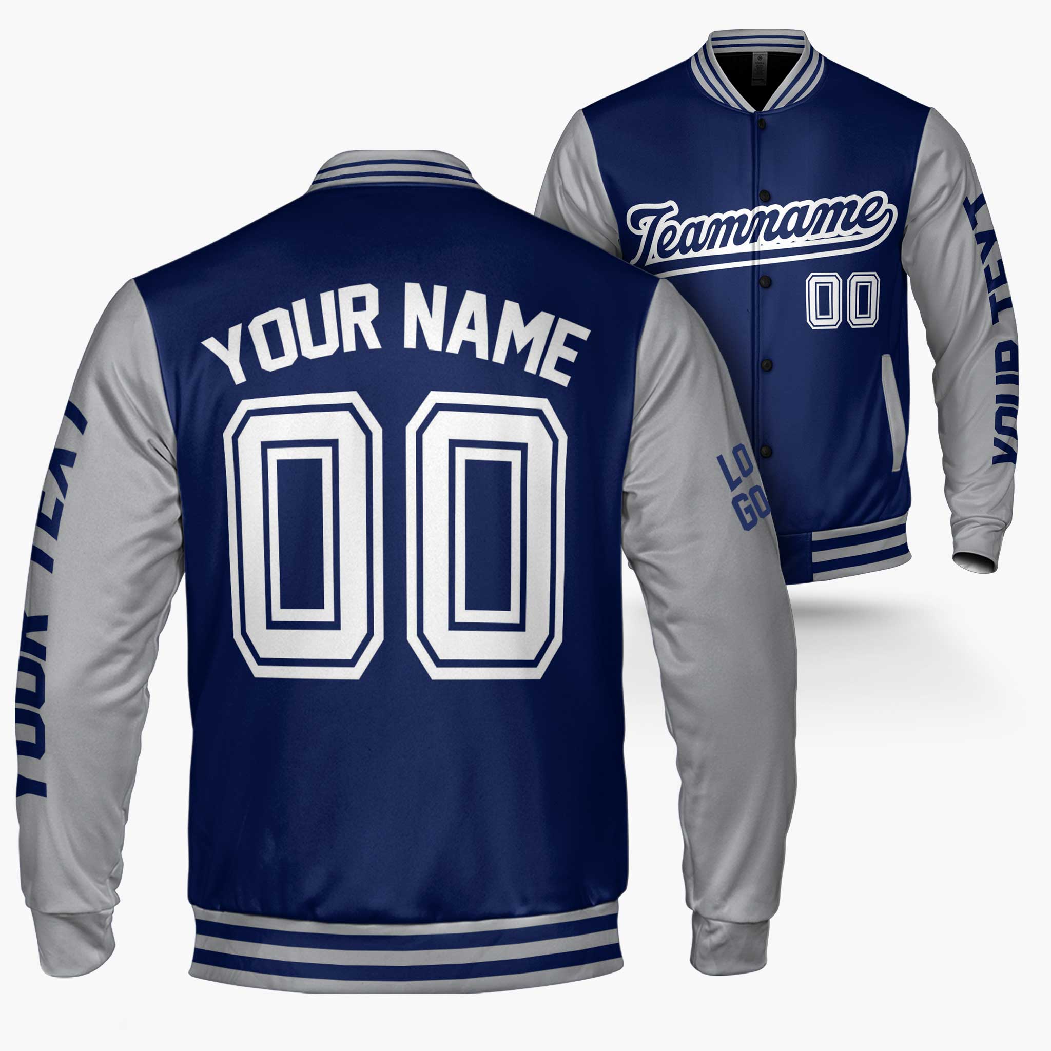 Custom Varsity Jacket Navy and Gray - Design Your Own