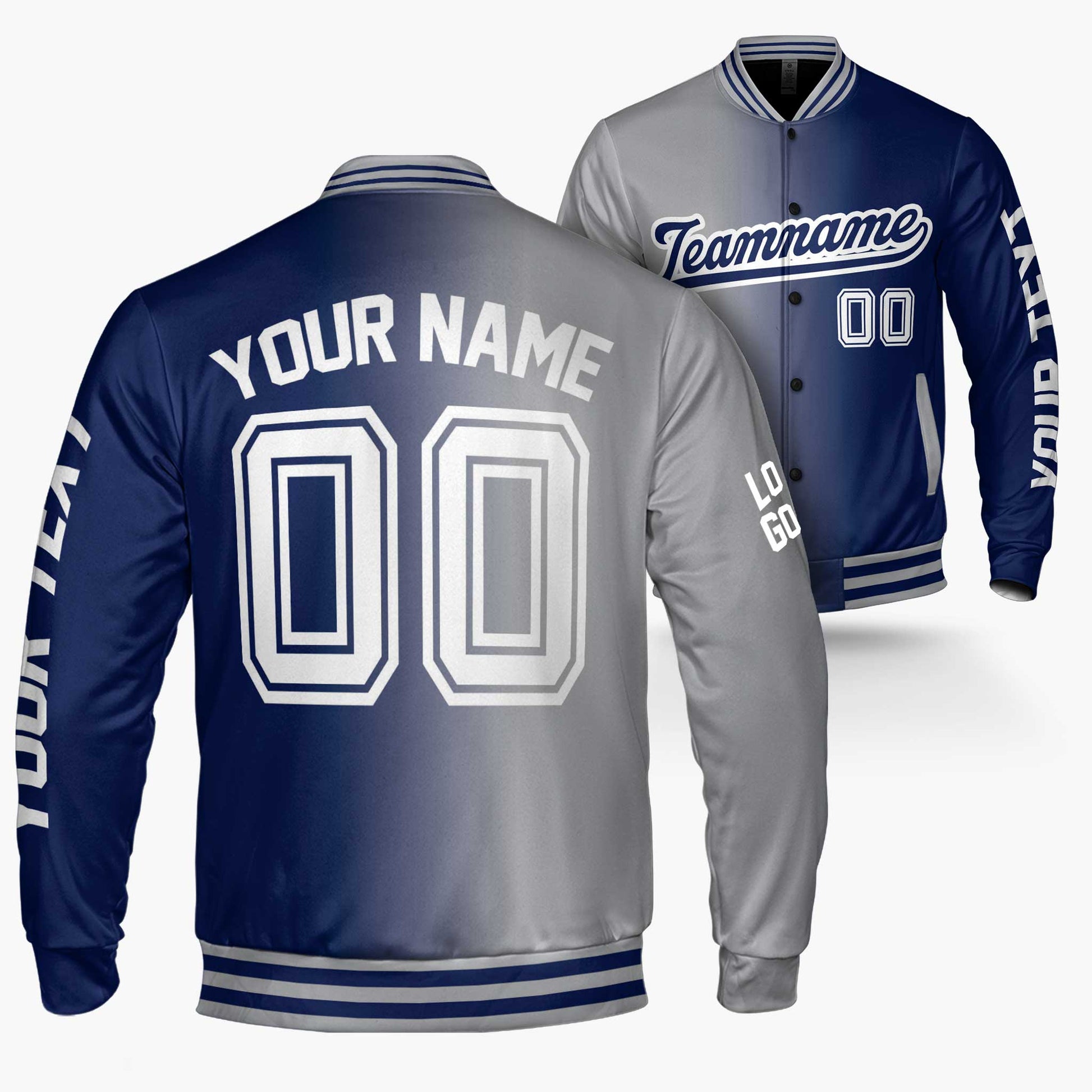 Custom Varsity Jacket Navy and Gray Gradient - Design Your Own