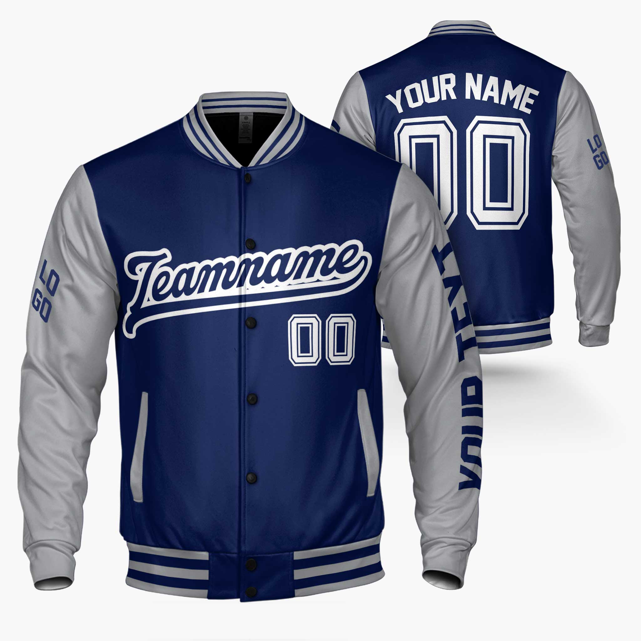 Custom Varsity Jacket Navy and Gray - Design Your Own