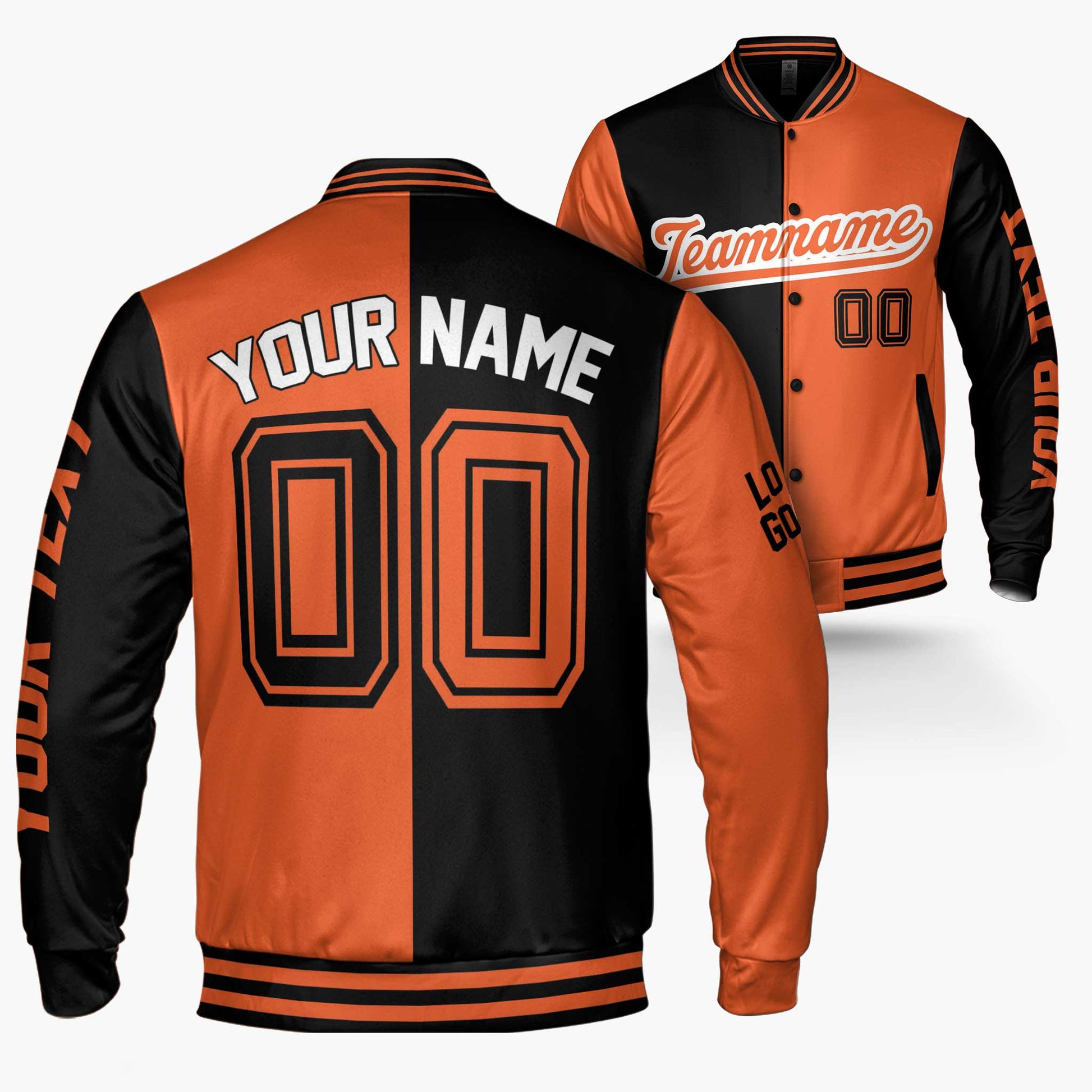 Custom Varsity Jacket Orange and Black Split - Design Your Own