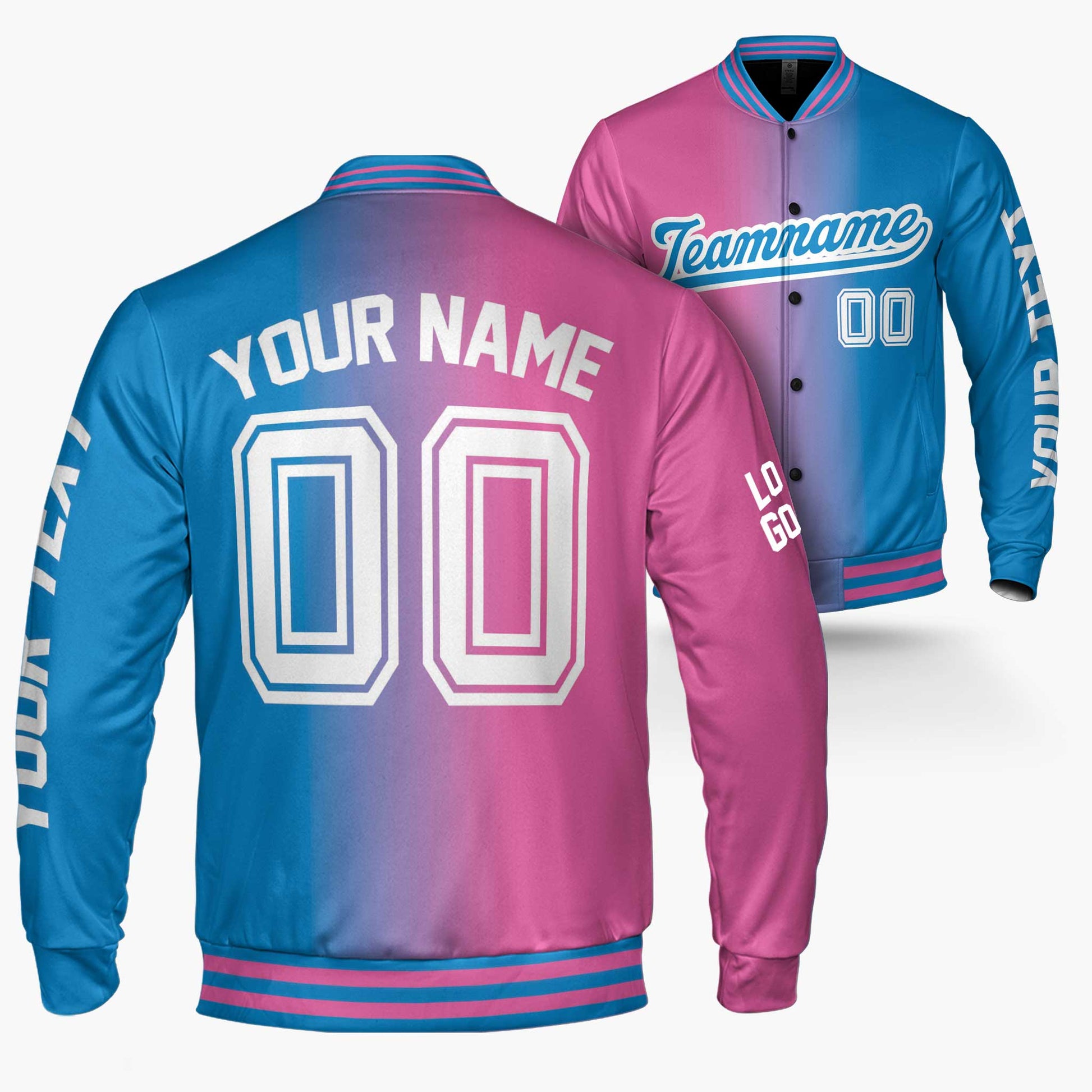 Custom Varsity Jacket Blue and Pink Gradient - Design Your Own