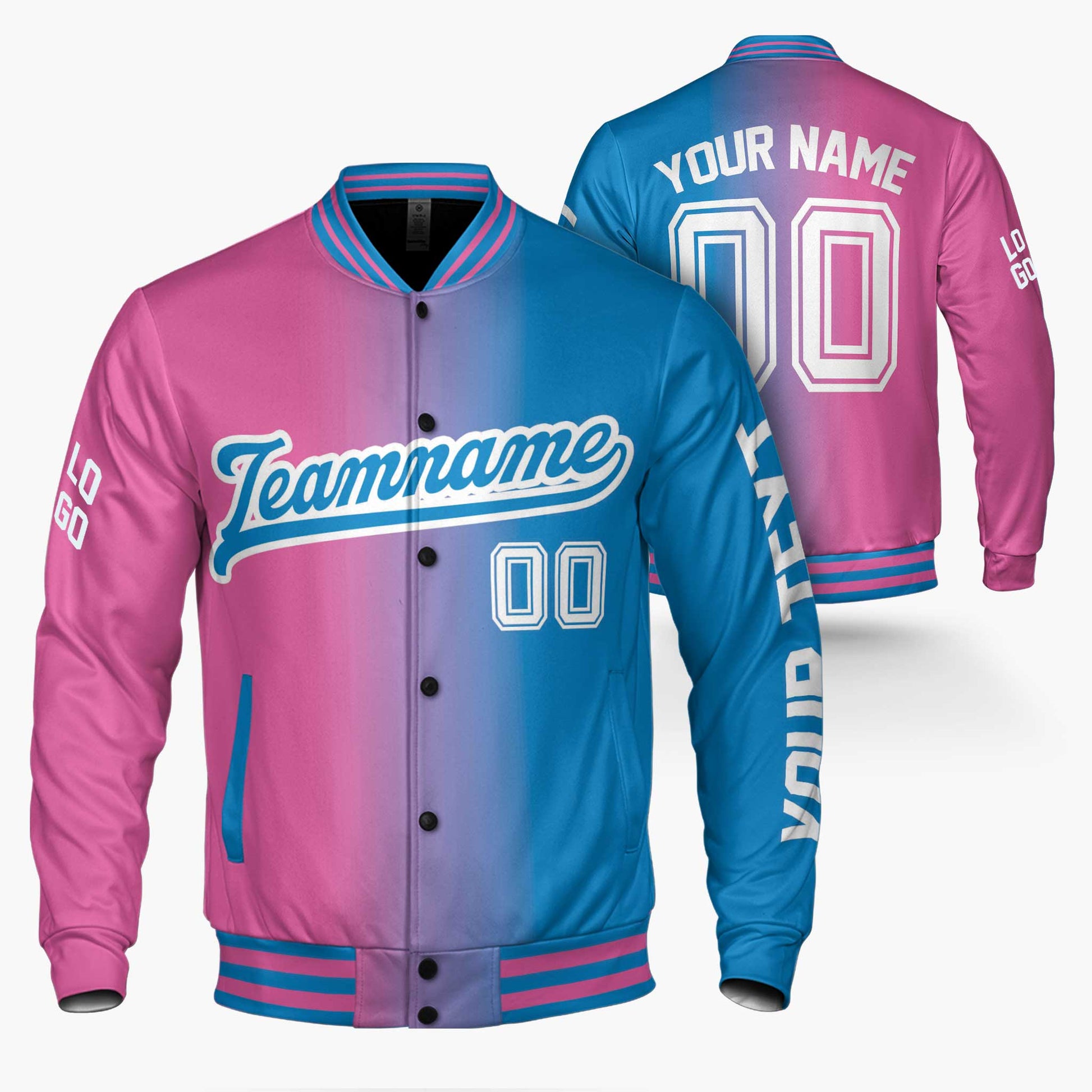 Custom Varsity Jacket Blue and Pink Gradient - Design Your Own