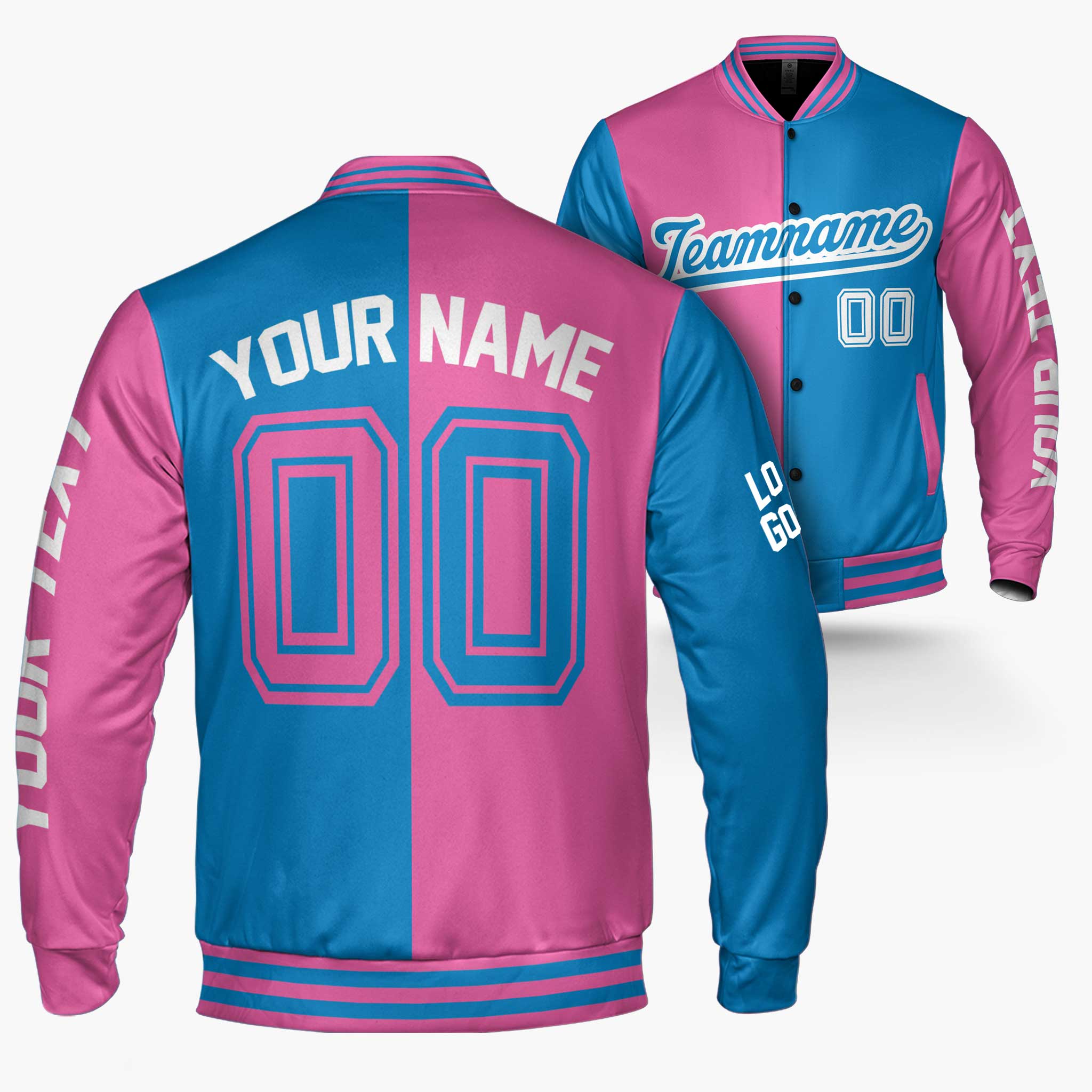 Custom Varsity Jacket Pink and Blue Split - Design Your Own
