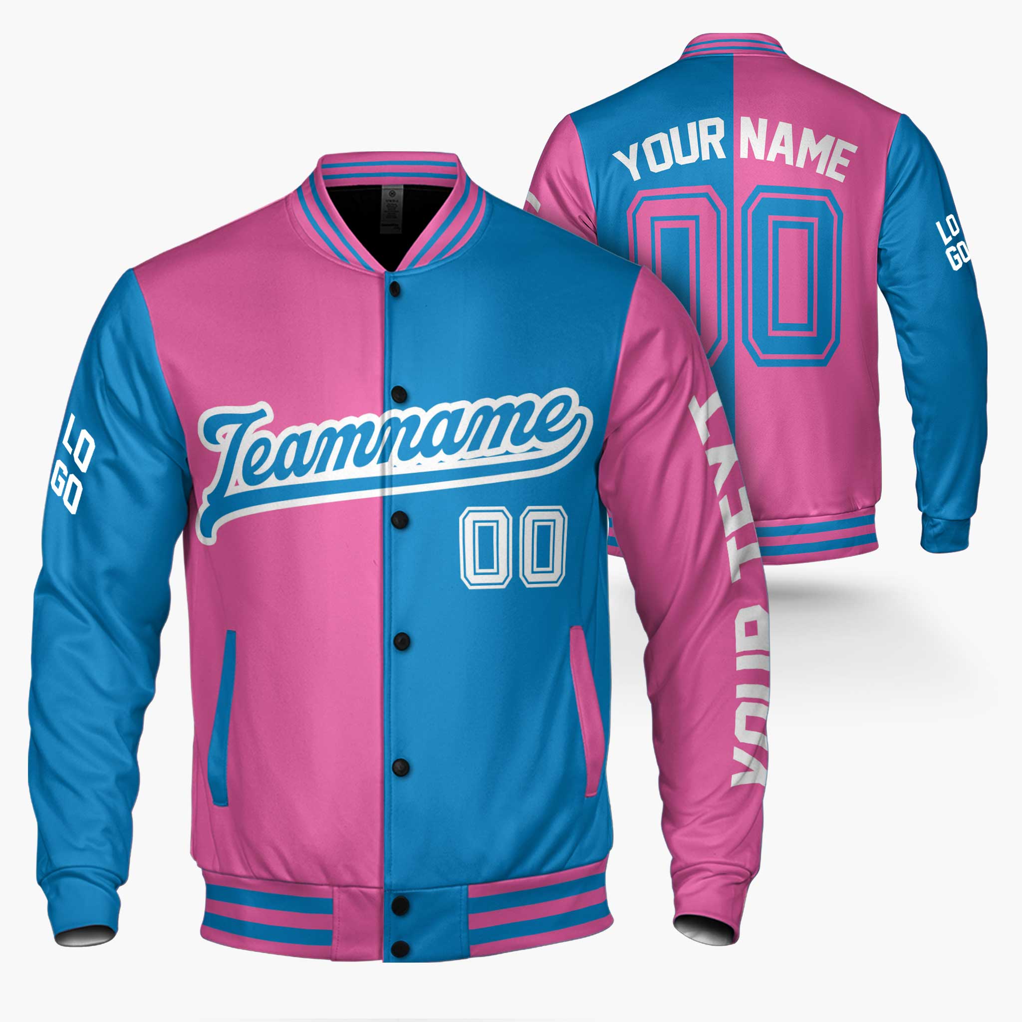 Custom Varsity Jacket Pink and Blue Split - Design Your Own