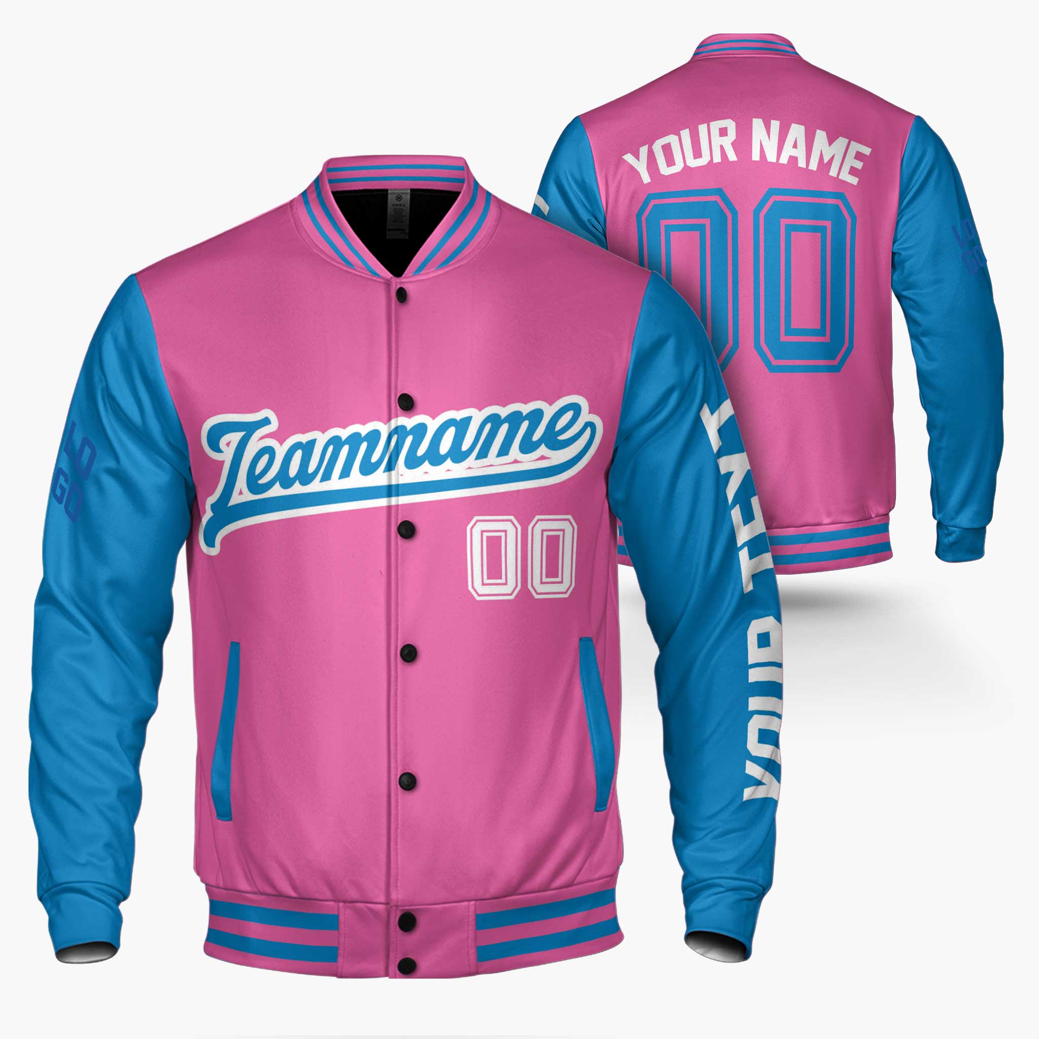 Custom Varsity Jacket Pink and Blue - Design Your Own