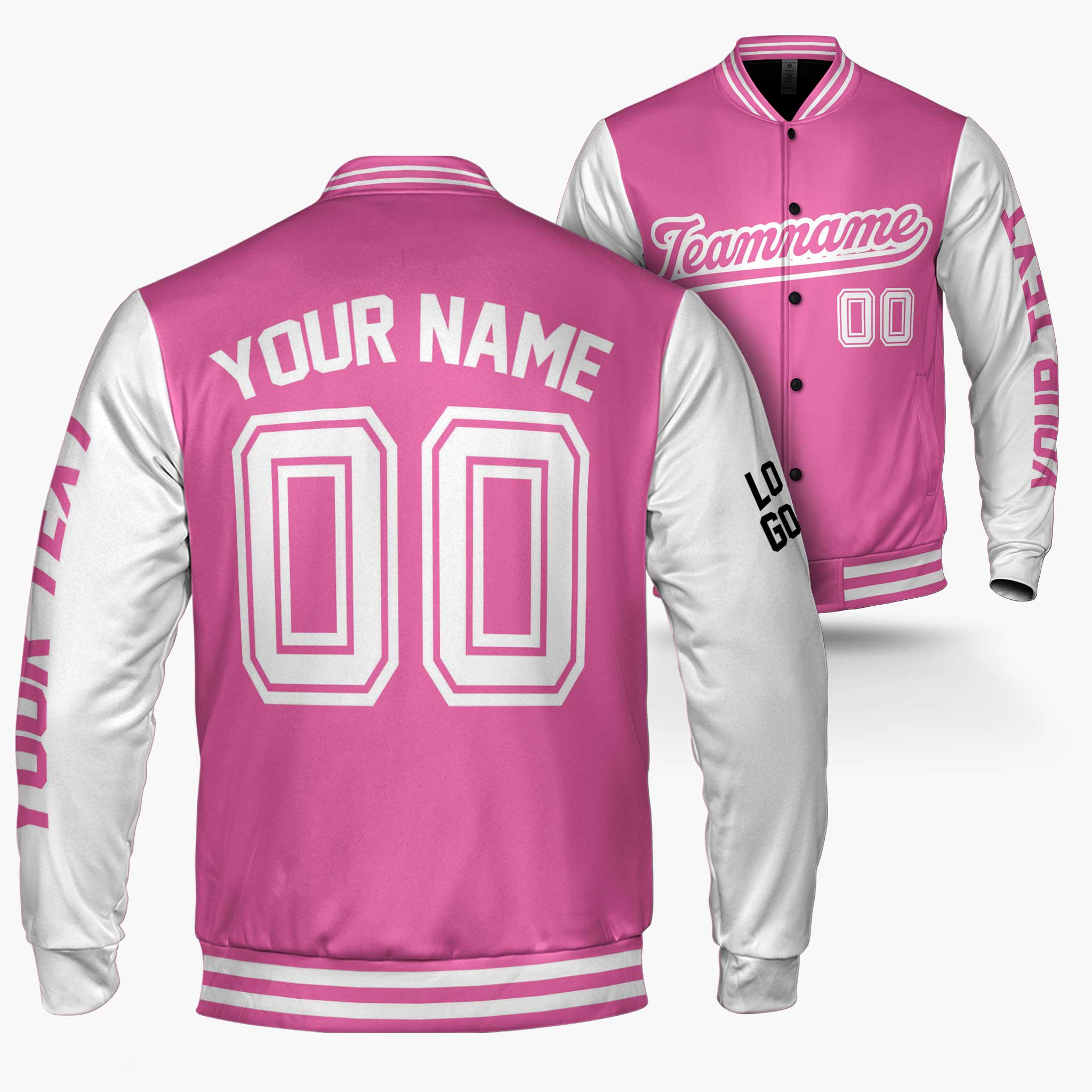 Custom Varsity Jacket Pink and White - Design Your Own