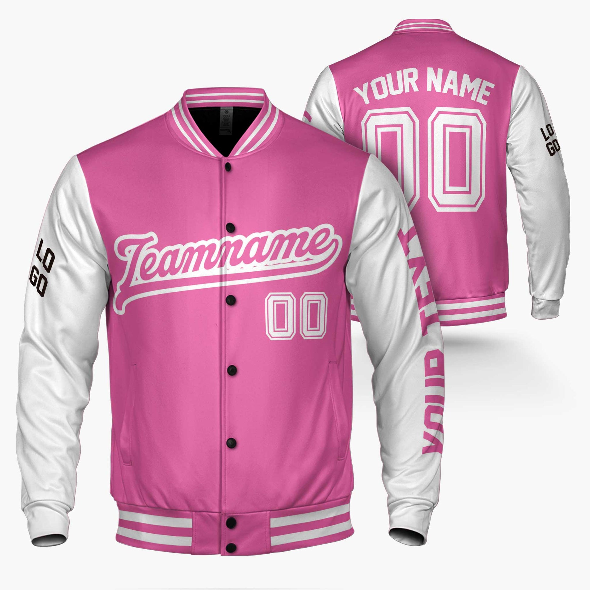 Custom Varsity Jacket Pink and White - Design Your Own