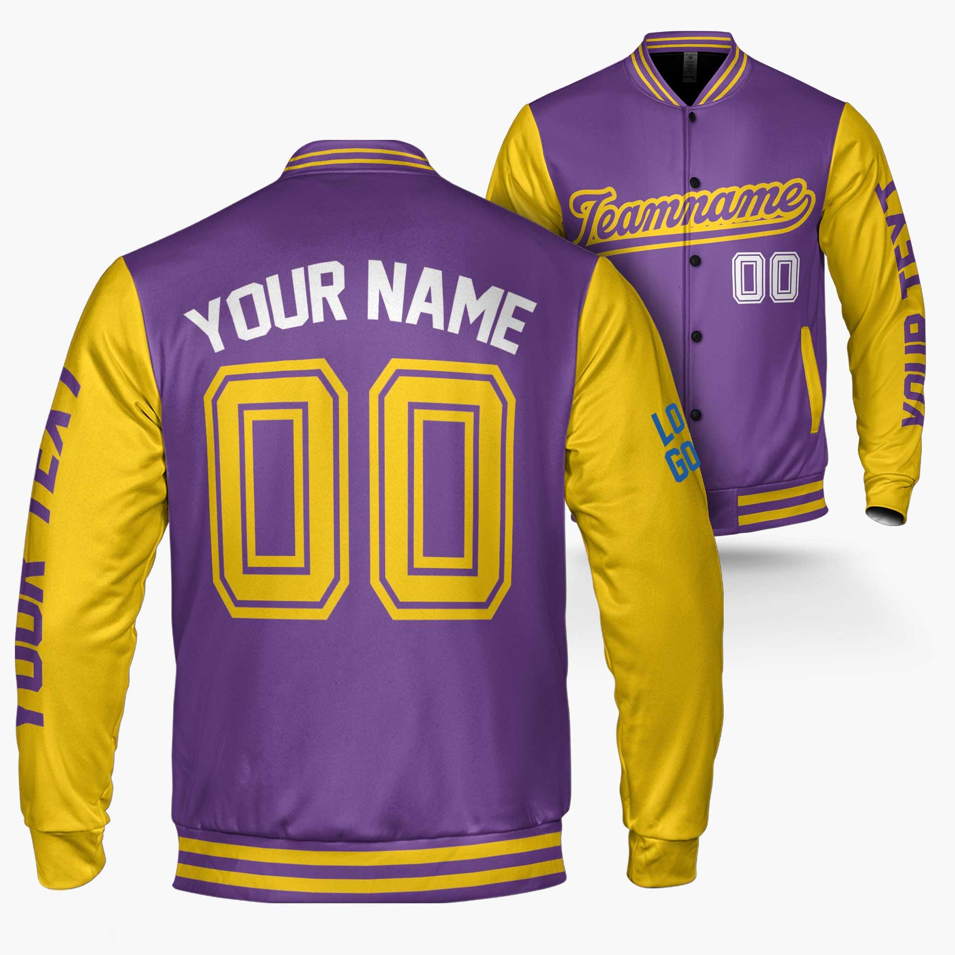Custom Varsity Jacket Purple and Yellow - Design Your Own