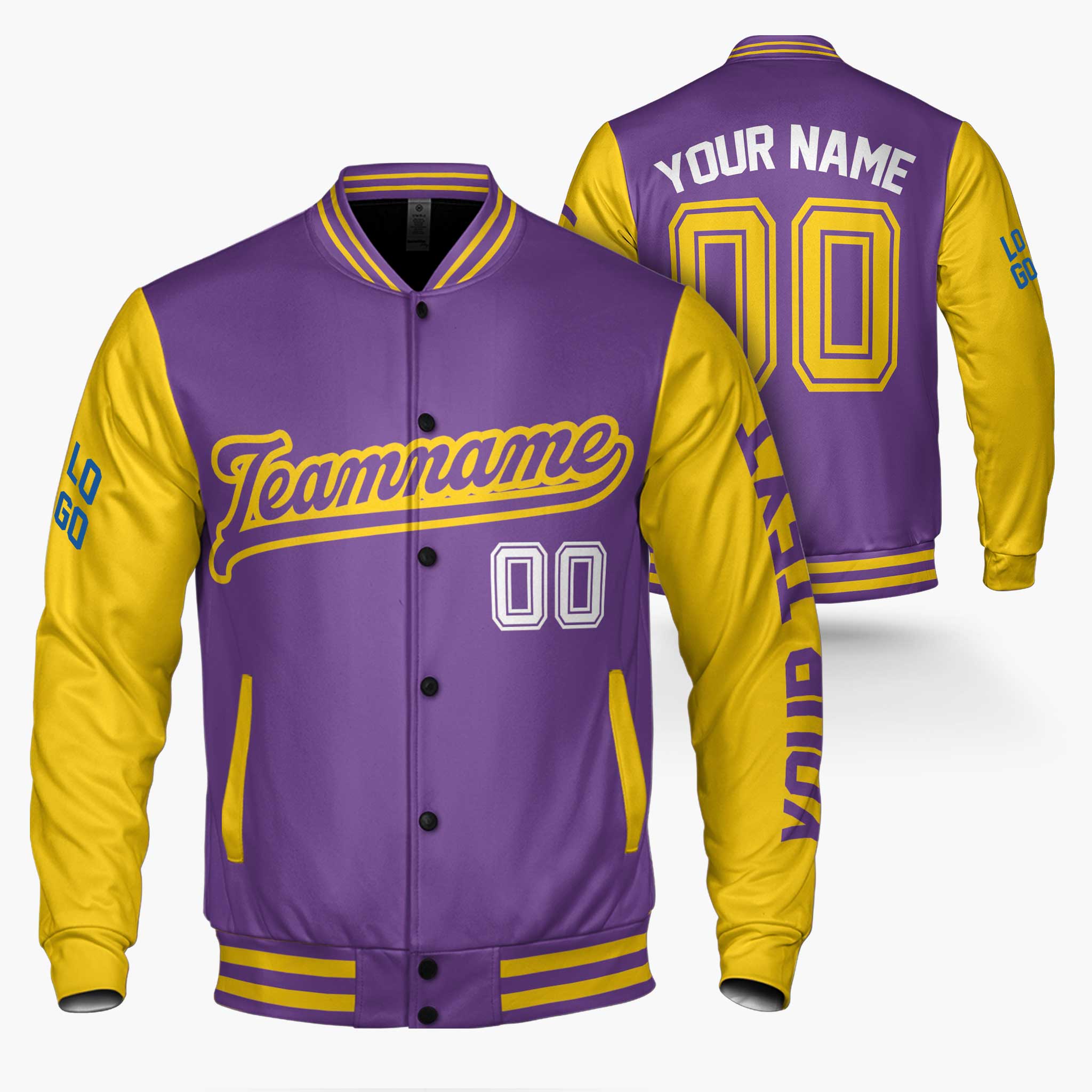 Custom Varsity Jacket Purple and Yellow - Design Your Own