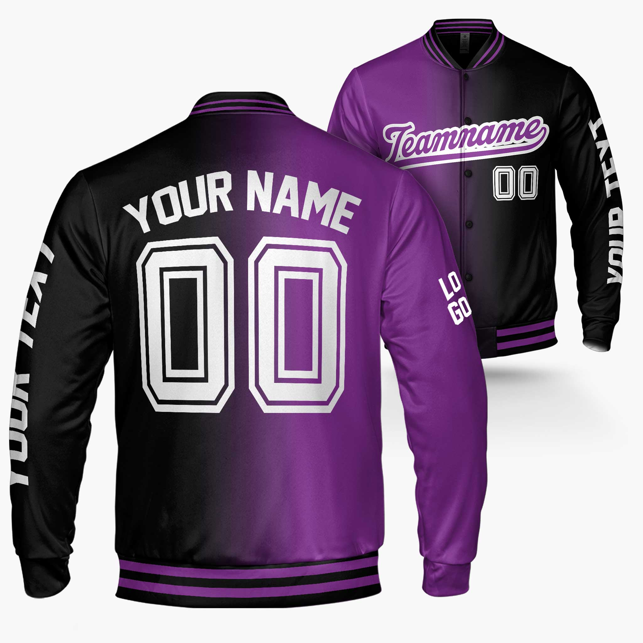 Custom Varsity Jacket Purple and Black Gradient - Design Your Own