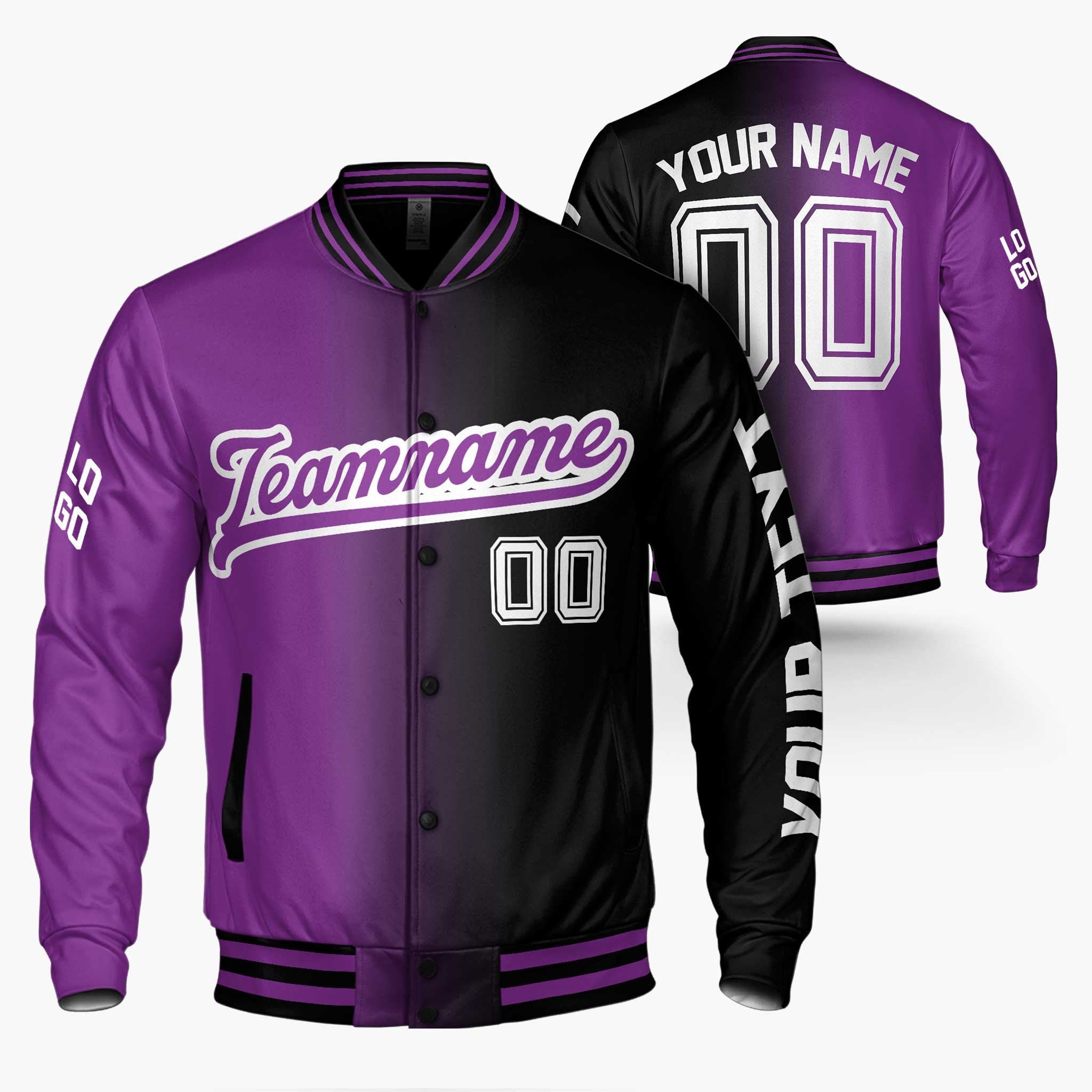 Custom Varsity Jacket Purple and Black Gradient - Design Your Own