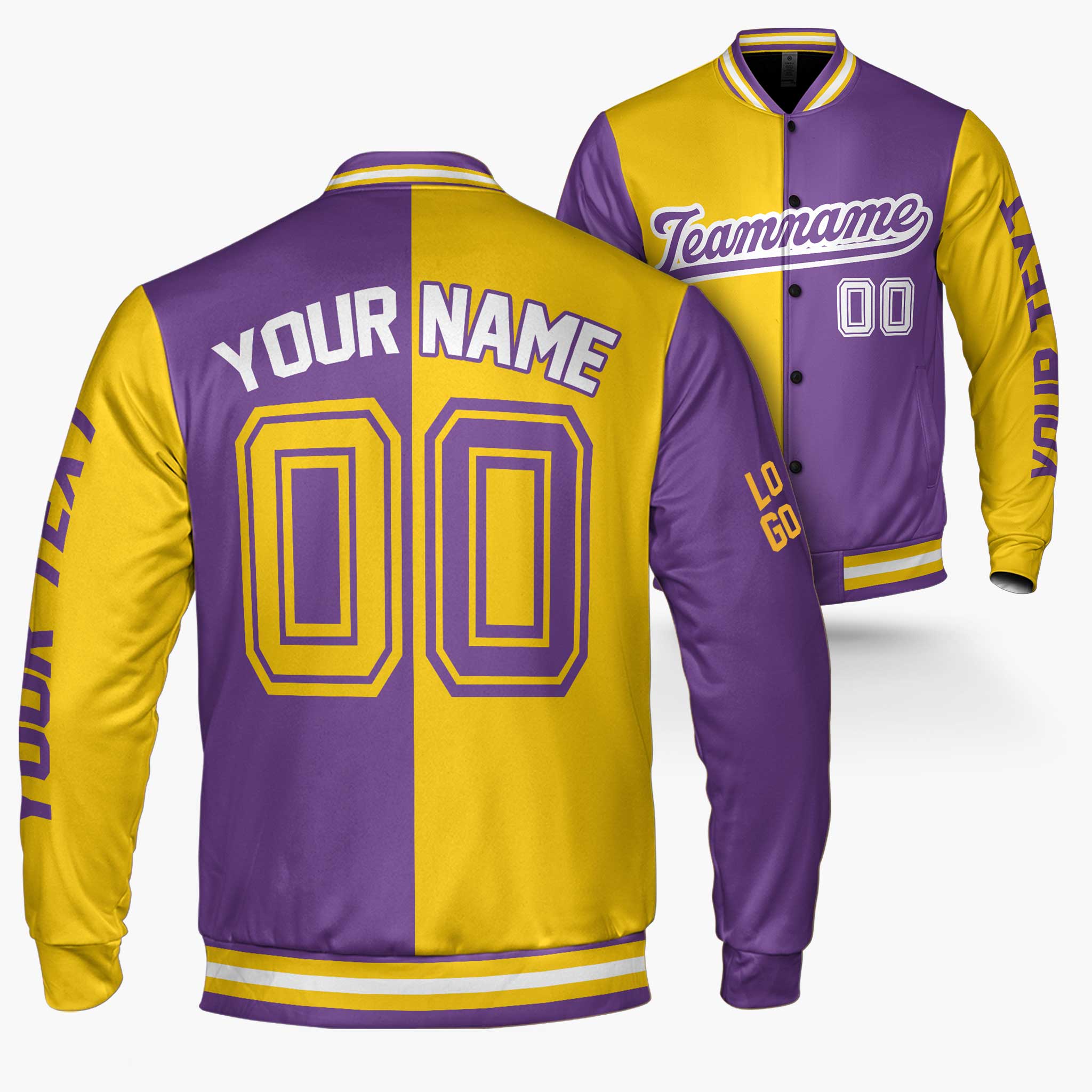 Custom Varsity Jacket Purple and Yellow Split - Design Your Own