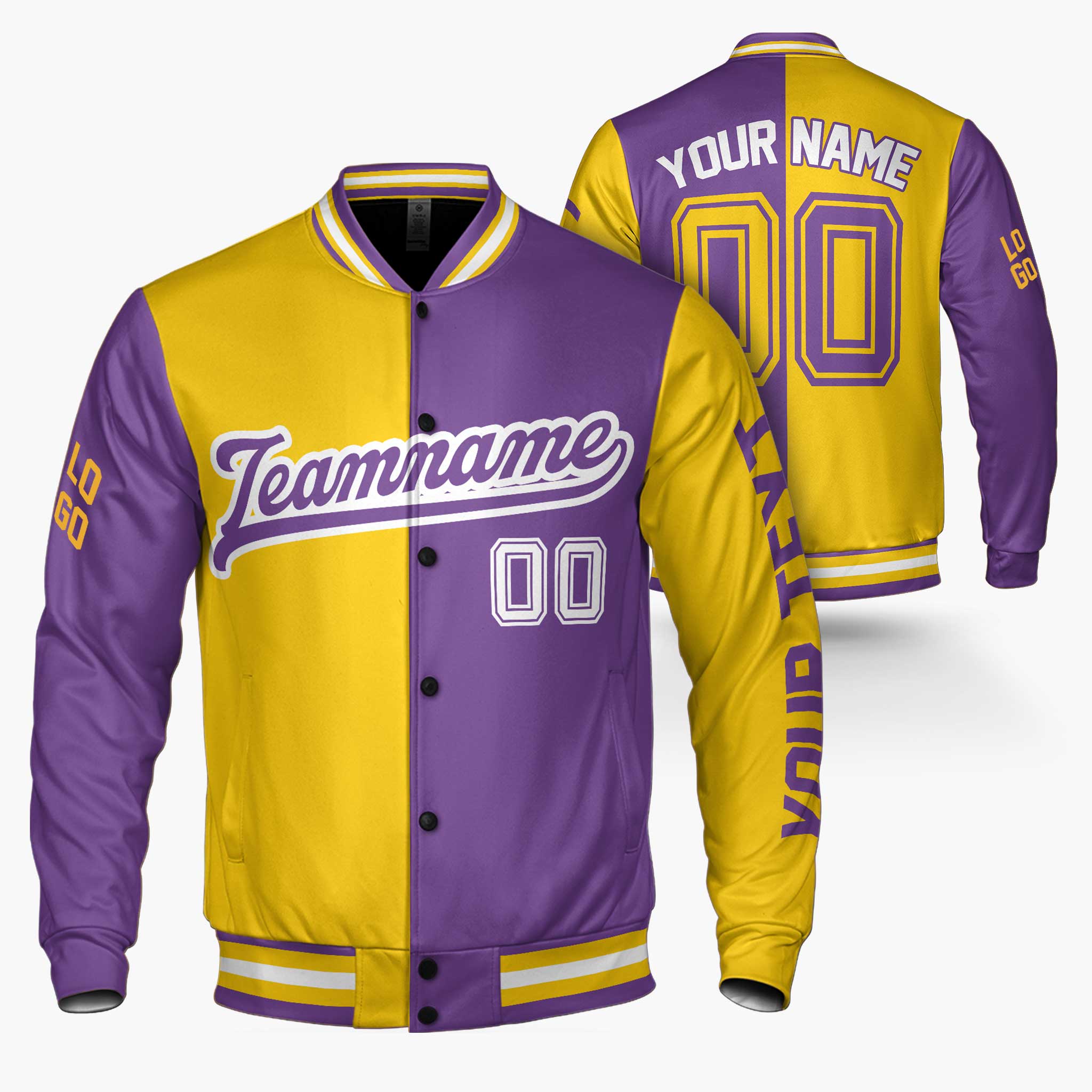 Custom Varsity Jacket Purple and Yellow Split - Design Your Own