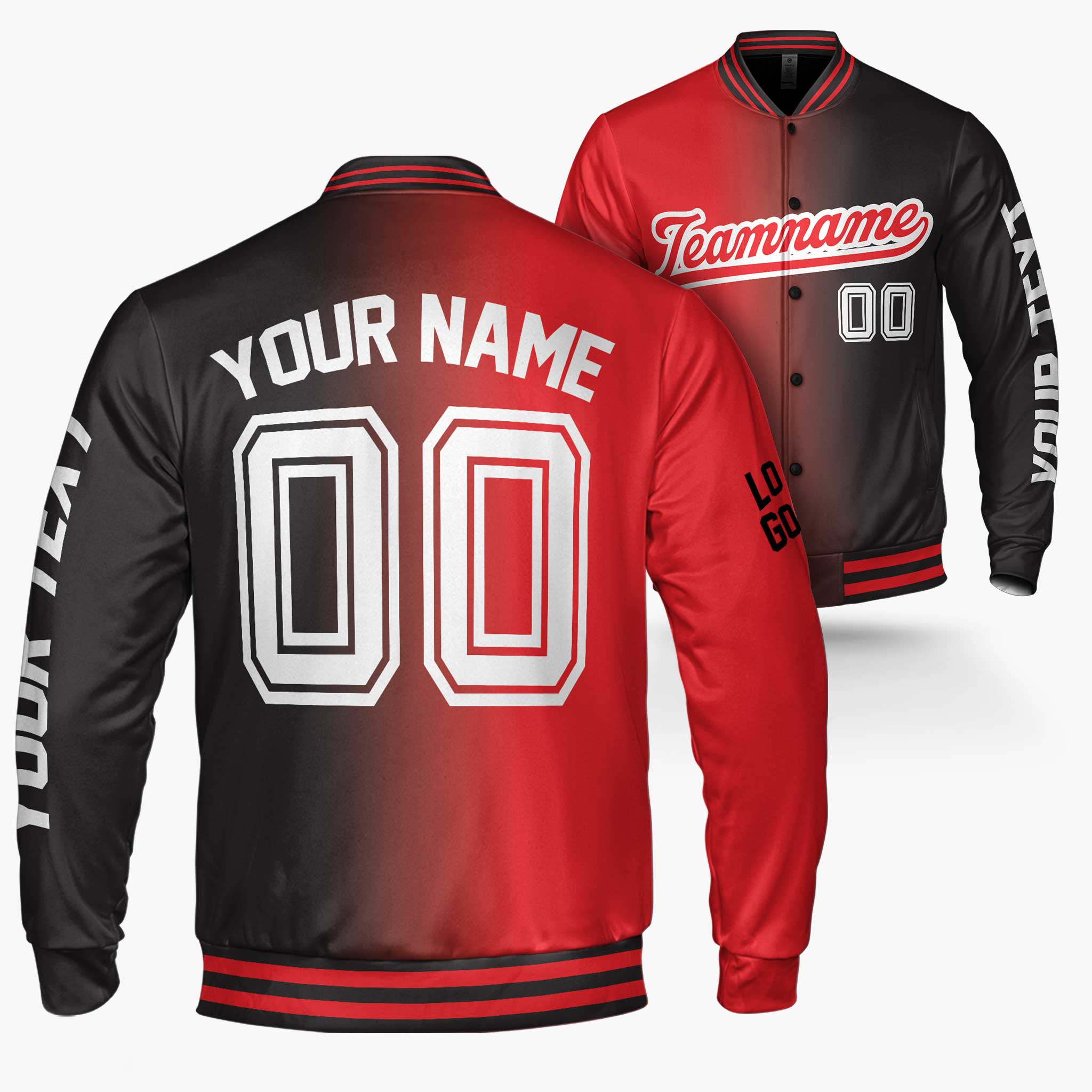 Custom Varsity Jacket Red and Black Gradient - Design Your Own