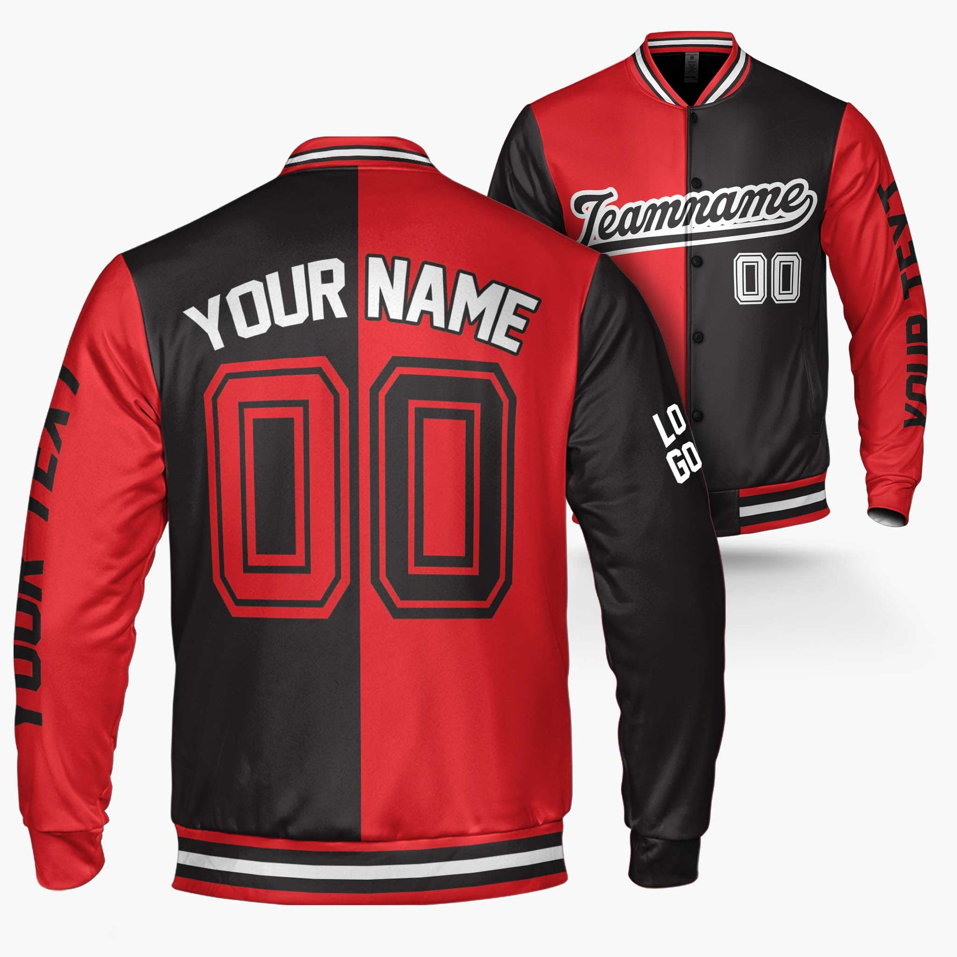 Custom Varsity Jacket Red and Black Split - Design Your Own
