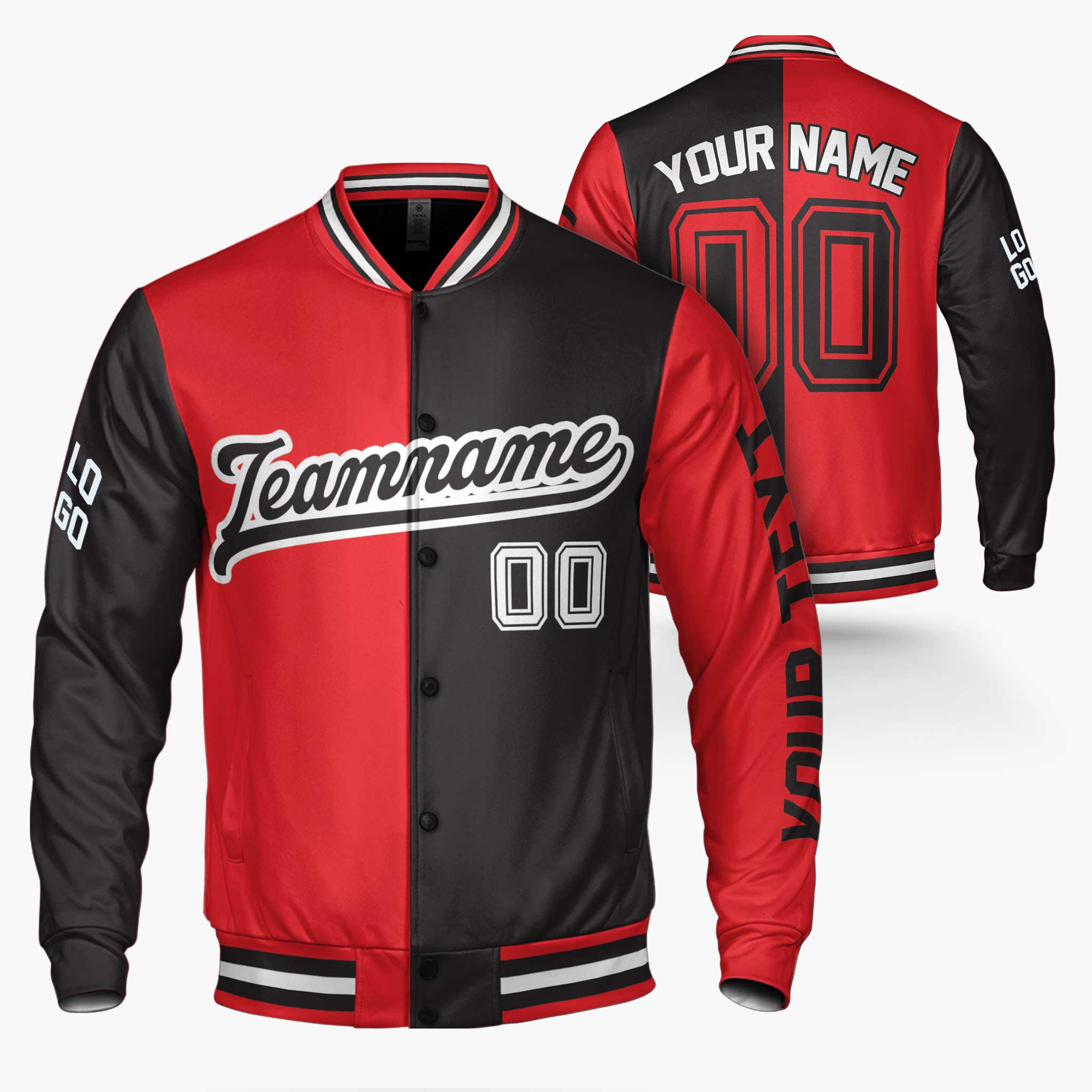 Custom Varsity Jacket Red and Black Split - Design Your Own