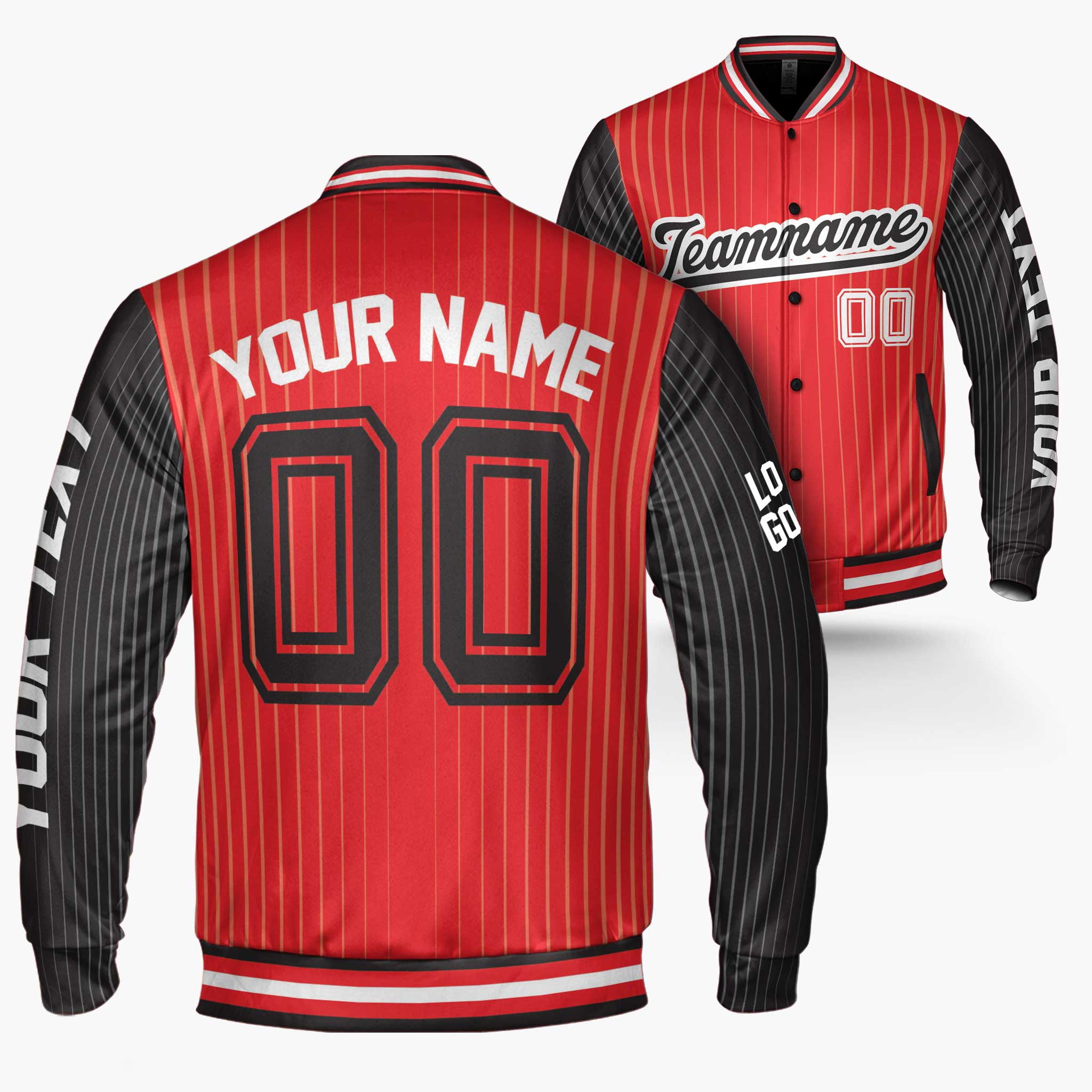 Custom Varsity Jacket Red and Black Pinstripe - Design Your Own