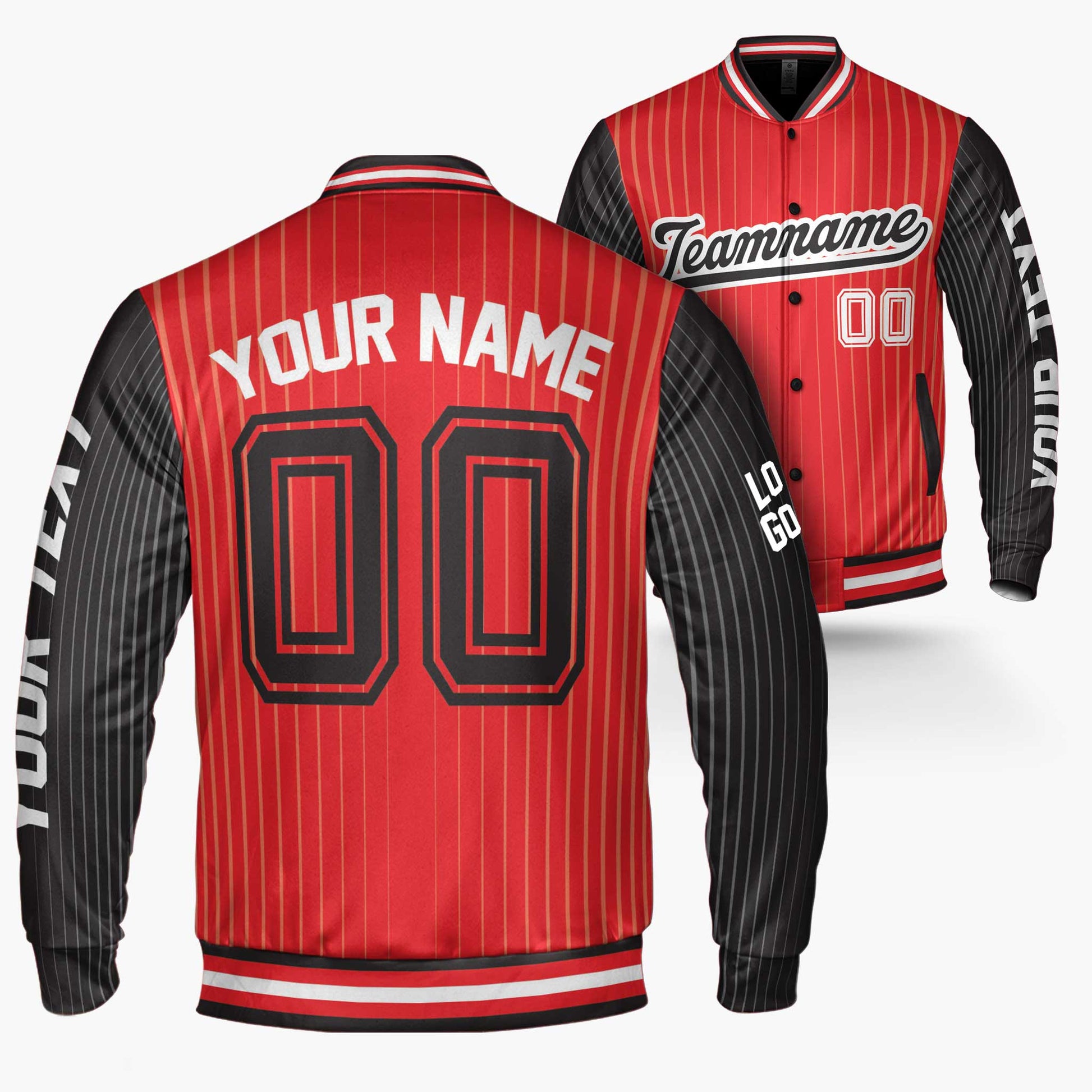 Custom Varsity Jacket Red and Black Pinstripe - Design Your Own