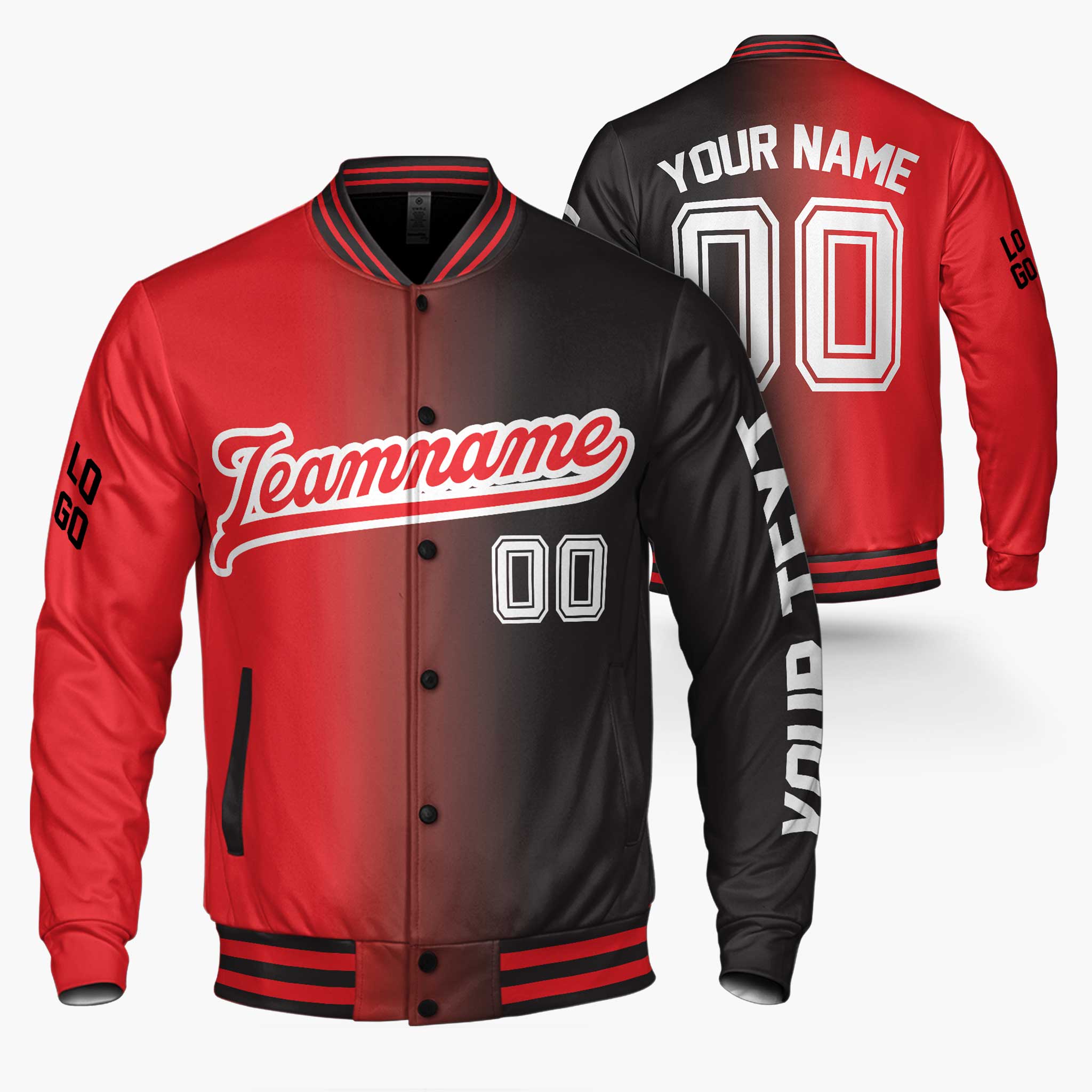 Custom Varsity Jacket Red and Black Gradient - Design Your Own