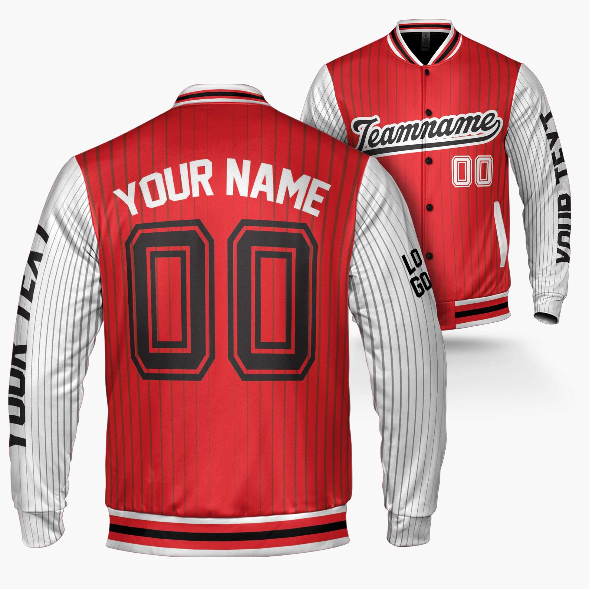 Custom Varsity Jacket Red and White Pinstripe - Design Your Own