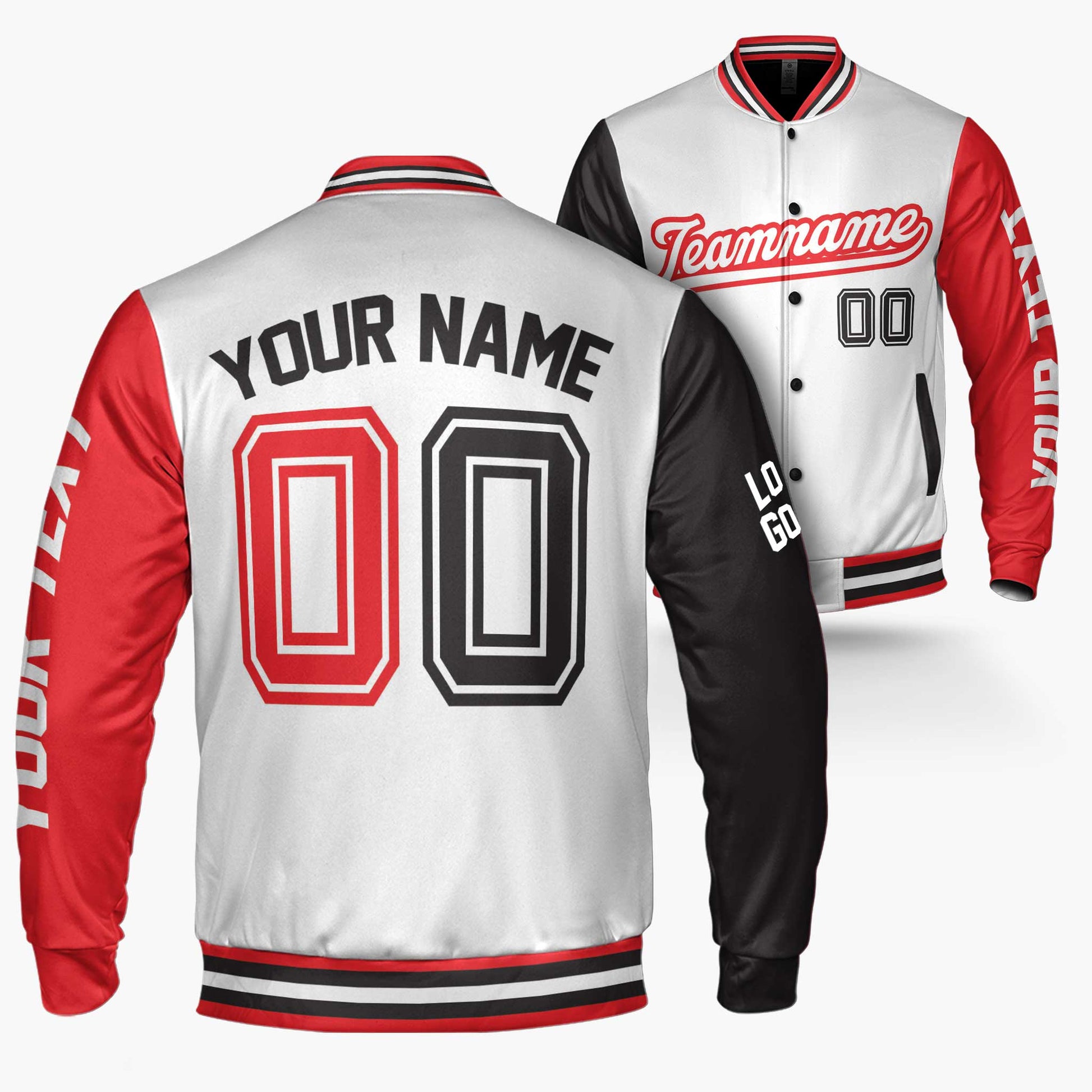 Custom Varsity Jacket White Red and Black - Design Your Own