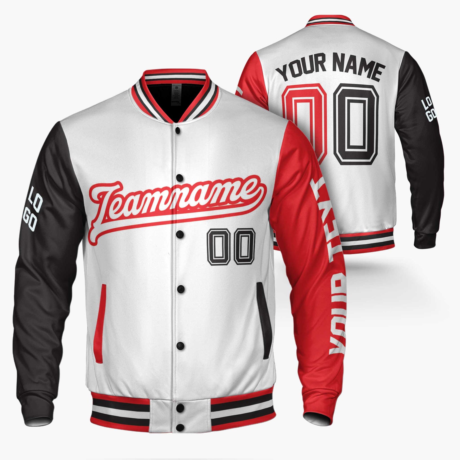 Custom Varsity Jacket White Red and Black - Design Your Own