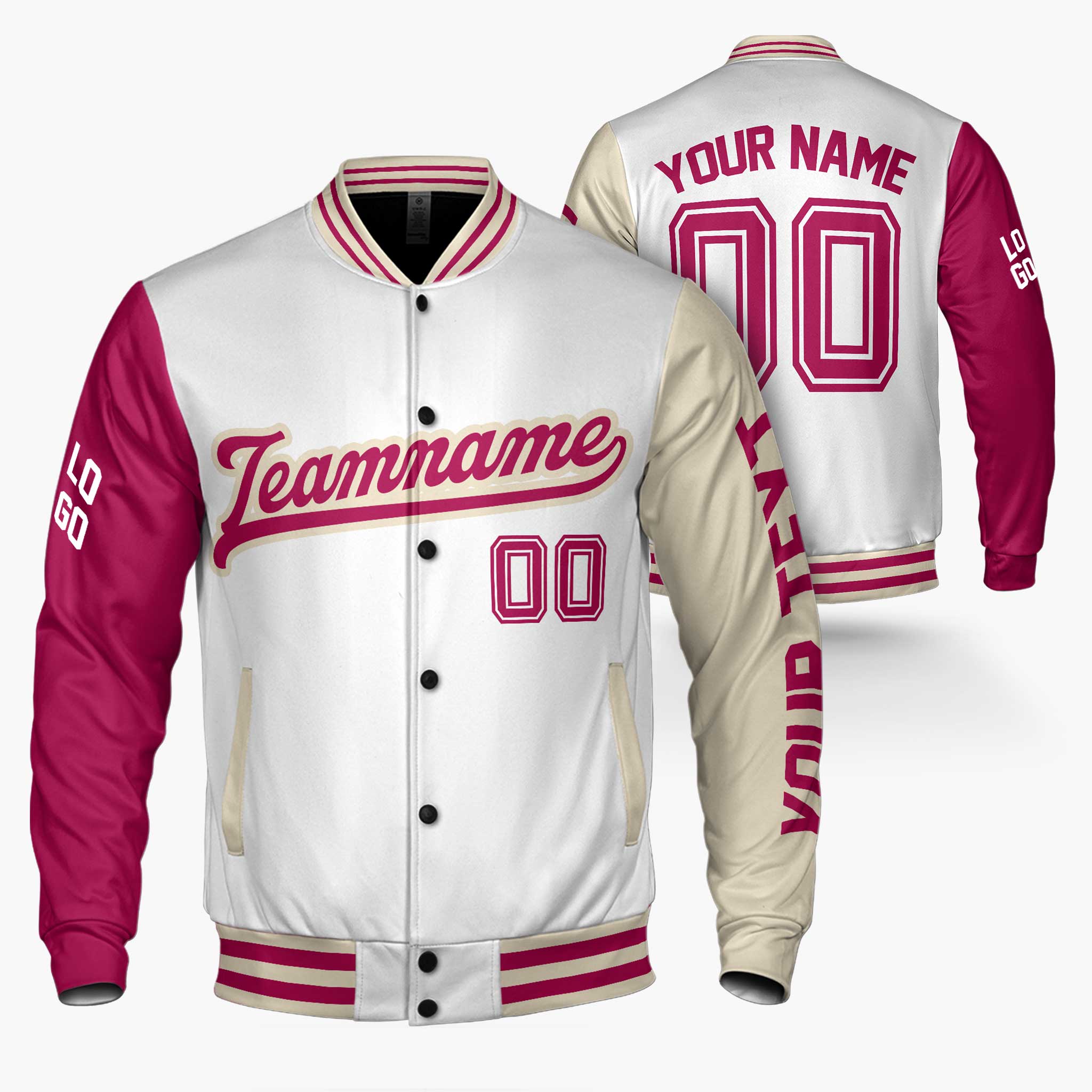 Custom Varsity Jacket White Cream and Burgundy - Design Your Own