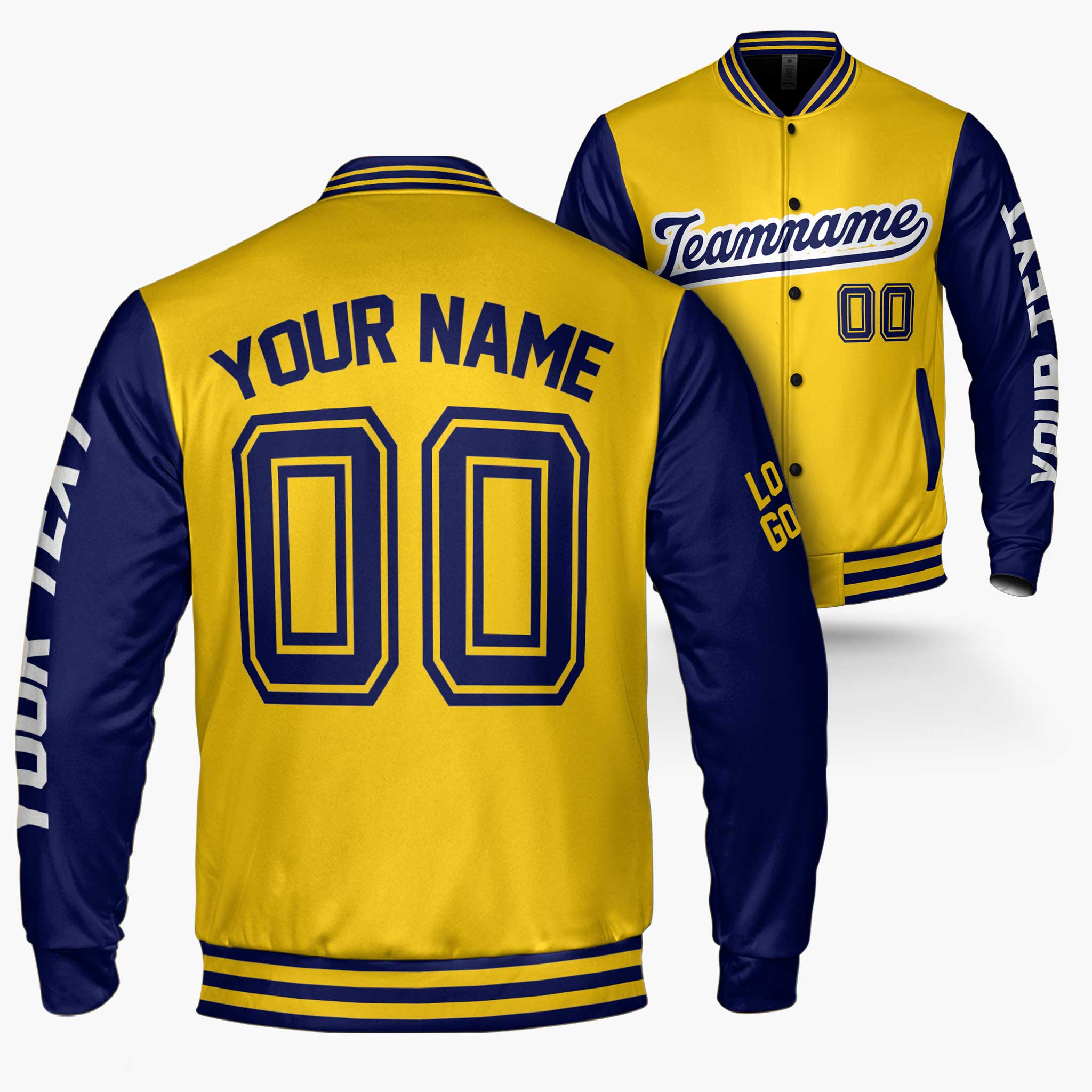 Custom Varsity Jacket Yellow and Navy - Design Your Own