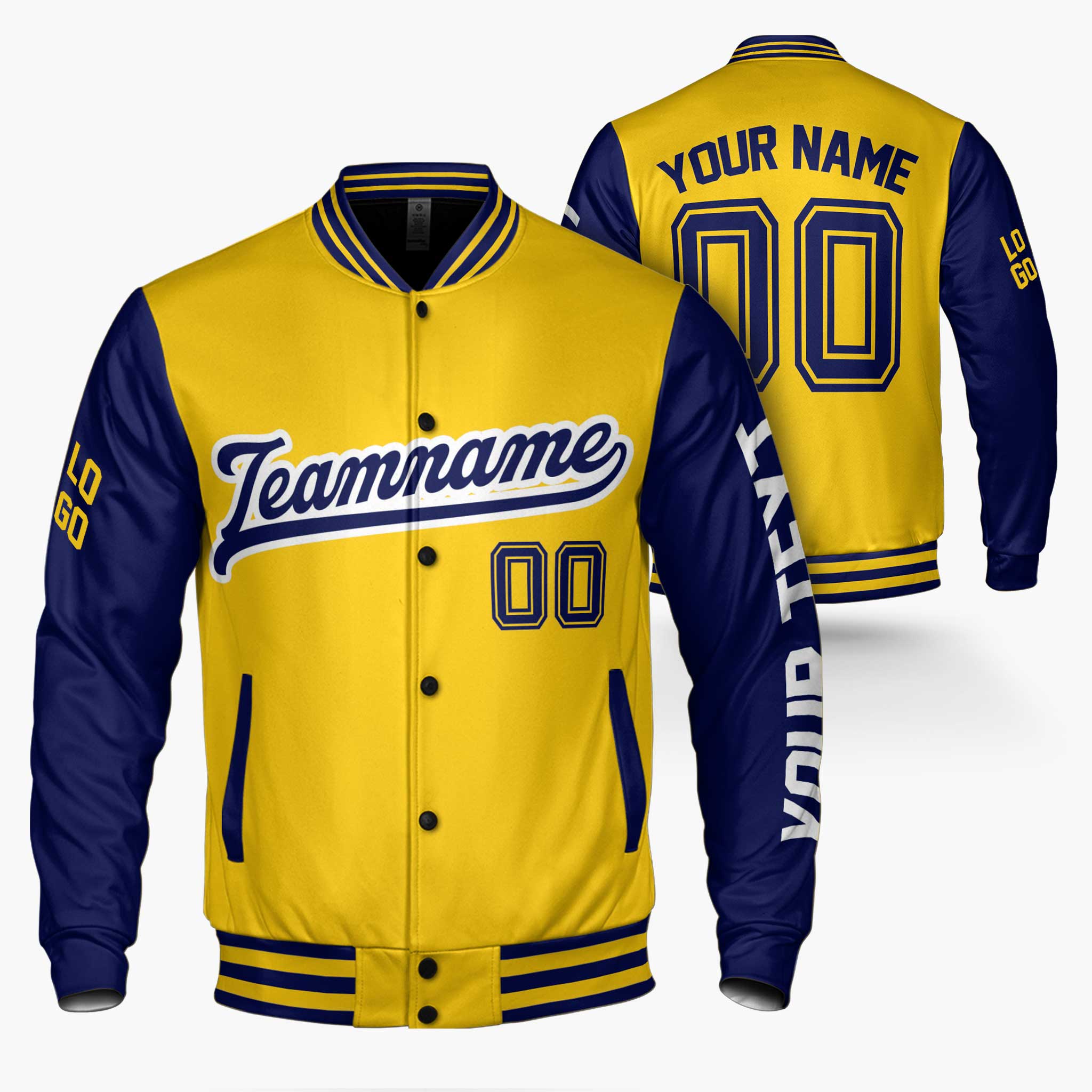 Custom Varsity Jacket Yellow and Navy - Design Your Own