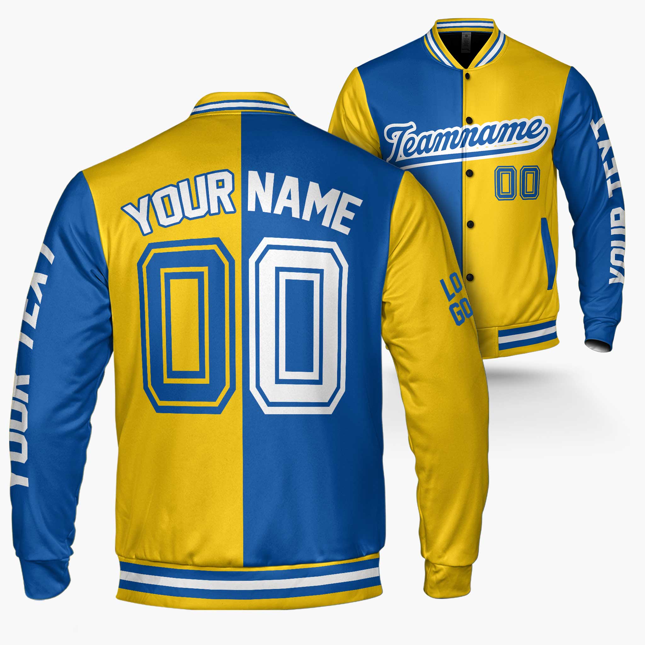 Custom Varsity Jacket Yellow and Royal Split - Design Your Own