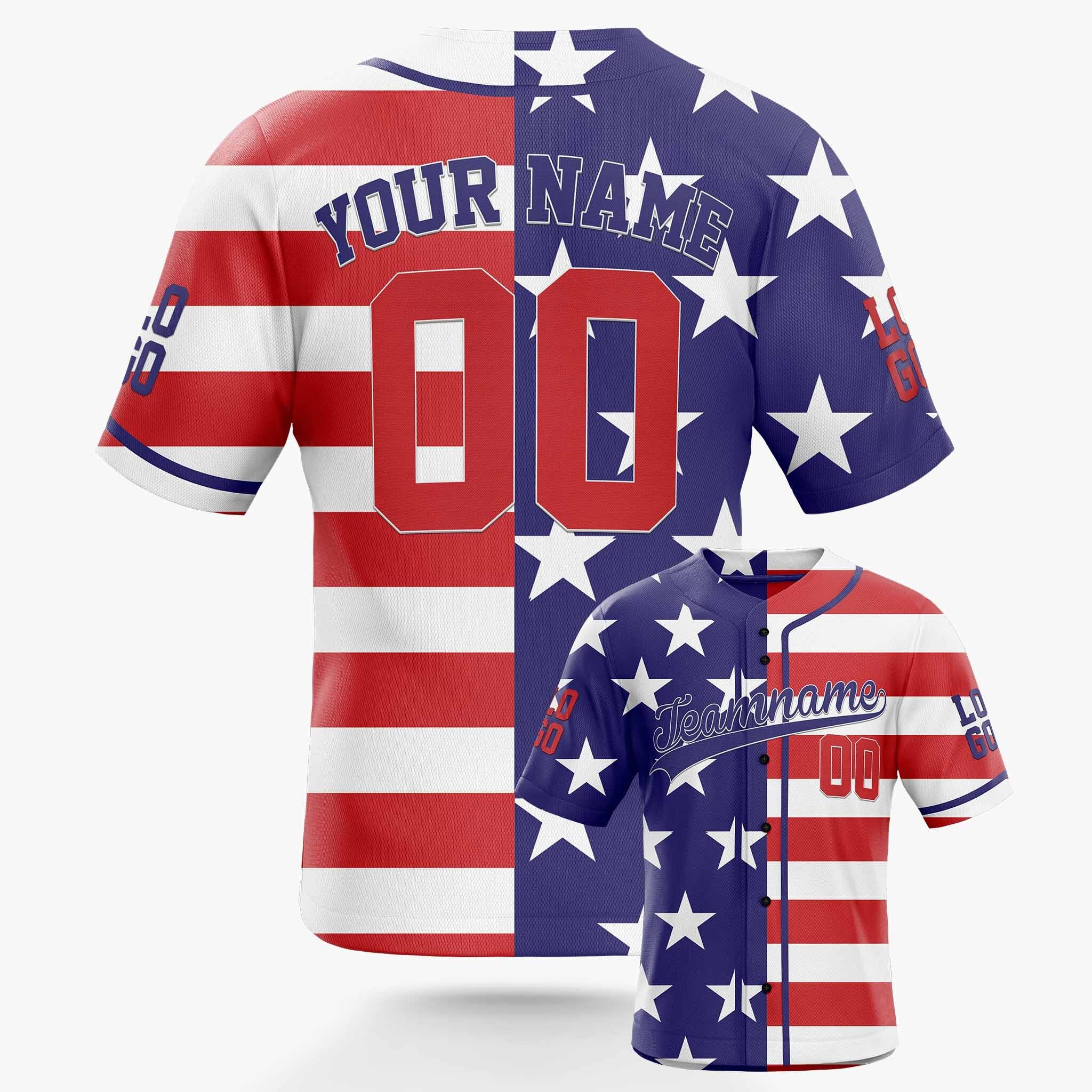 Custom Patriotic Baseball Jersey U.S. Flag With Piping - Design Your Own